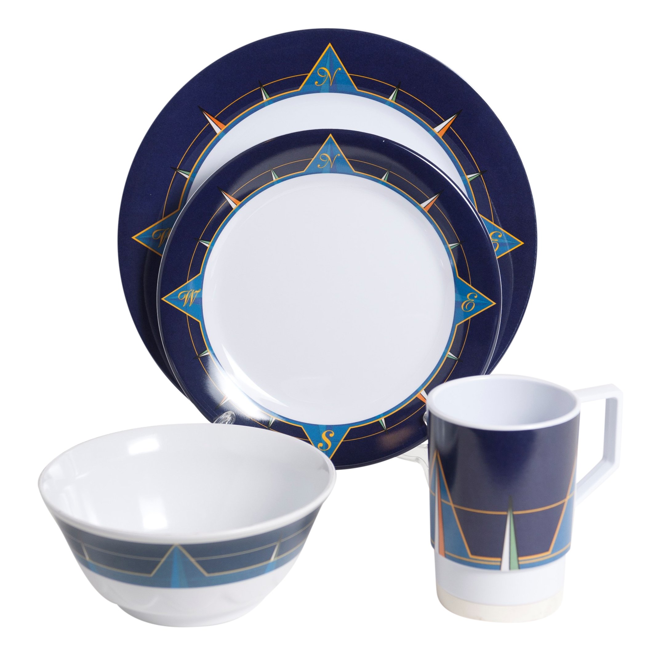 Galleyware Blue Compass 24 Piece Melamine Non-Skid Dinnerware Set