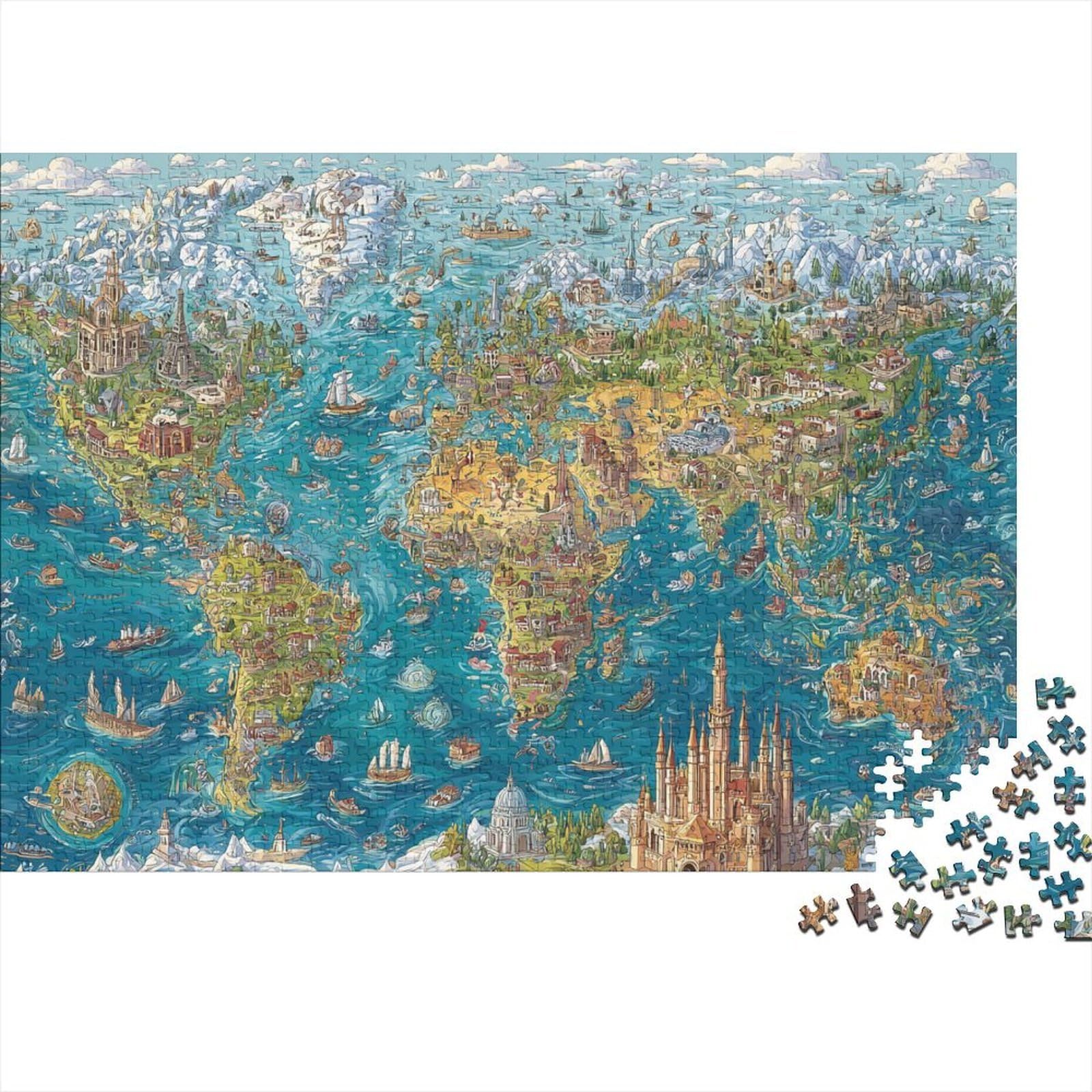 World Map Jigsaw Puzzle 1000 Piece Jigsaw Puzzle Set For Adults Educational Home Decoration 38x26cm/1000pcs