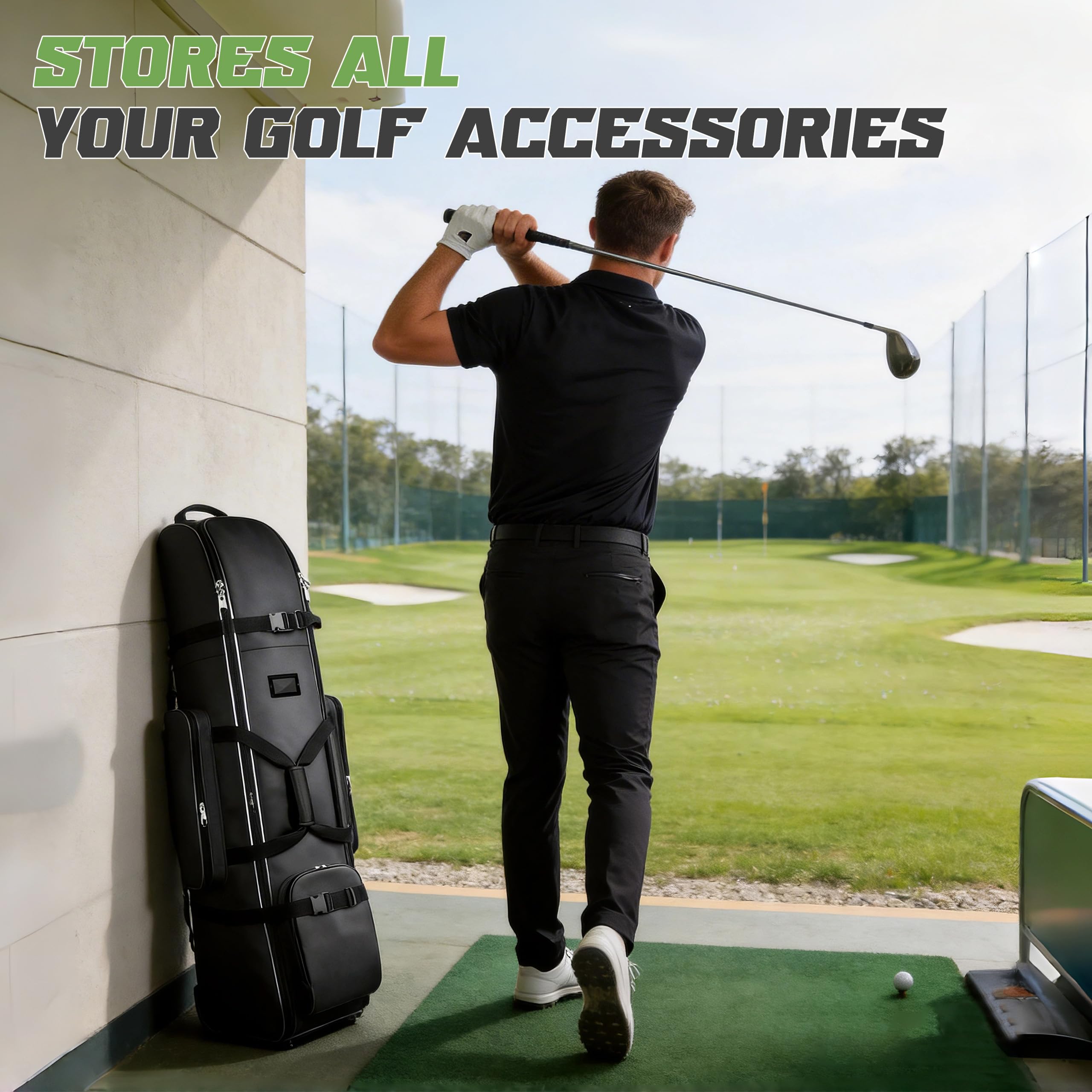 Golf-Reisetasche mit Rollen, Verdicktes Wasserdichtes 900D Heavy Duty Oxford-Gewebe Golf-Flightcase mit Golfball-Reinigungstasche, Golfschlägertasche, Reisetasche für Flug und Fluglinie, Schwarz