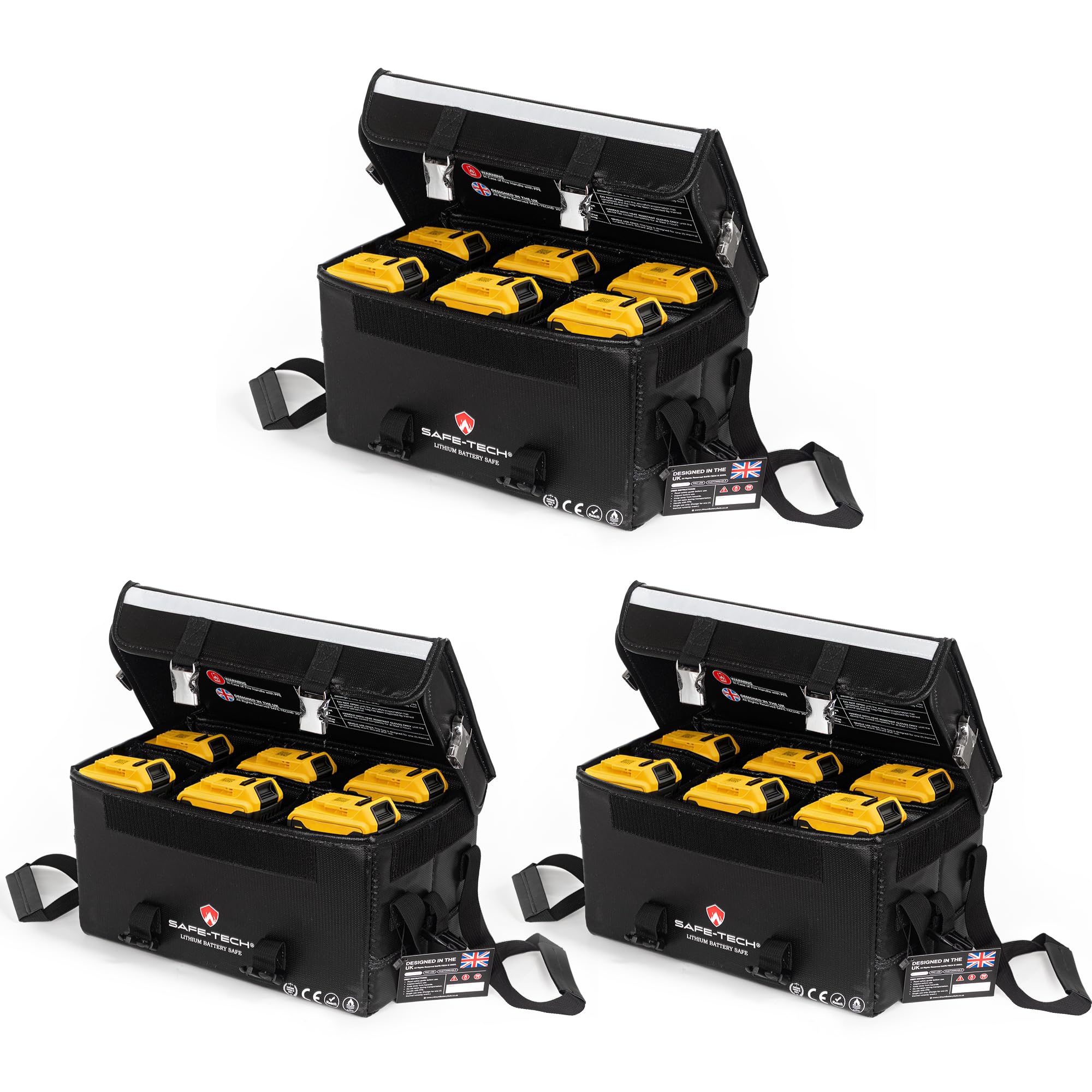 SAFE-TECH 3-Pack Heavy Duty Fireproof LiPo Battery Bags, 35 x 21 x 18 cm