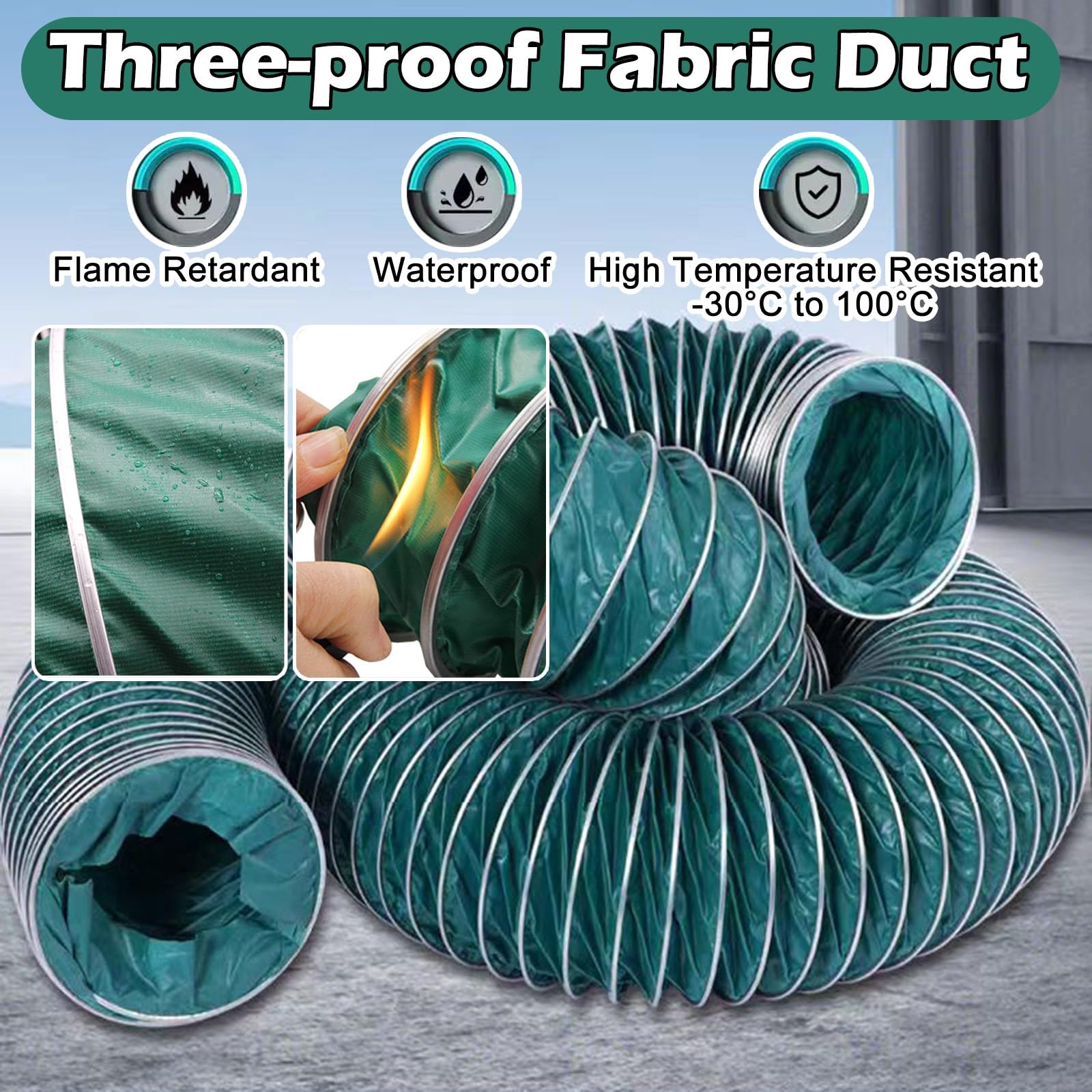 Tubo Flexible Manguera De Conducto De Ventilación para Secadora Flexible Aislada, Tubo De Conducto De Ventilación para Cocinas/ático/baño, Verde(L 5m/16.4ft,Dia 150mm(5.9in))