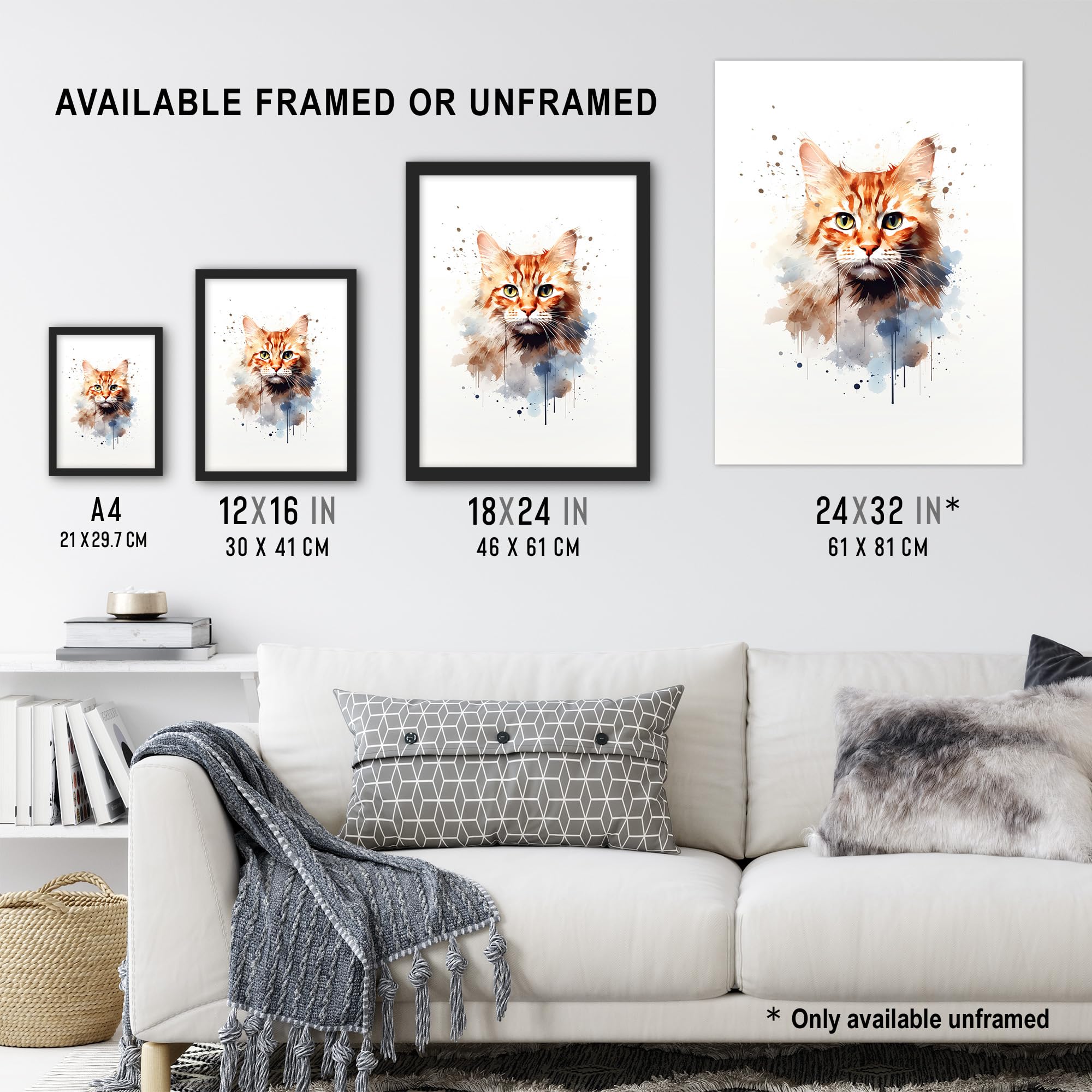 Artery8 Ginger Orange Cat Lovers Gift Watercolour Pet Portrait Painting Artwork Large Wall Art Poster Print Thick Paper 18X24 Inch - Image 3