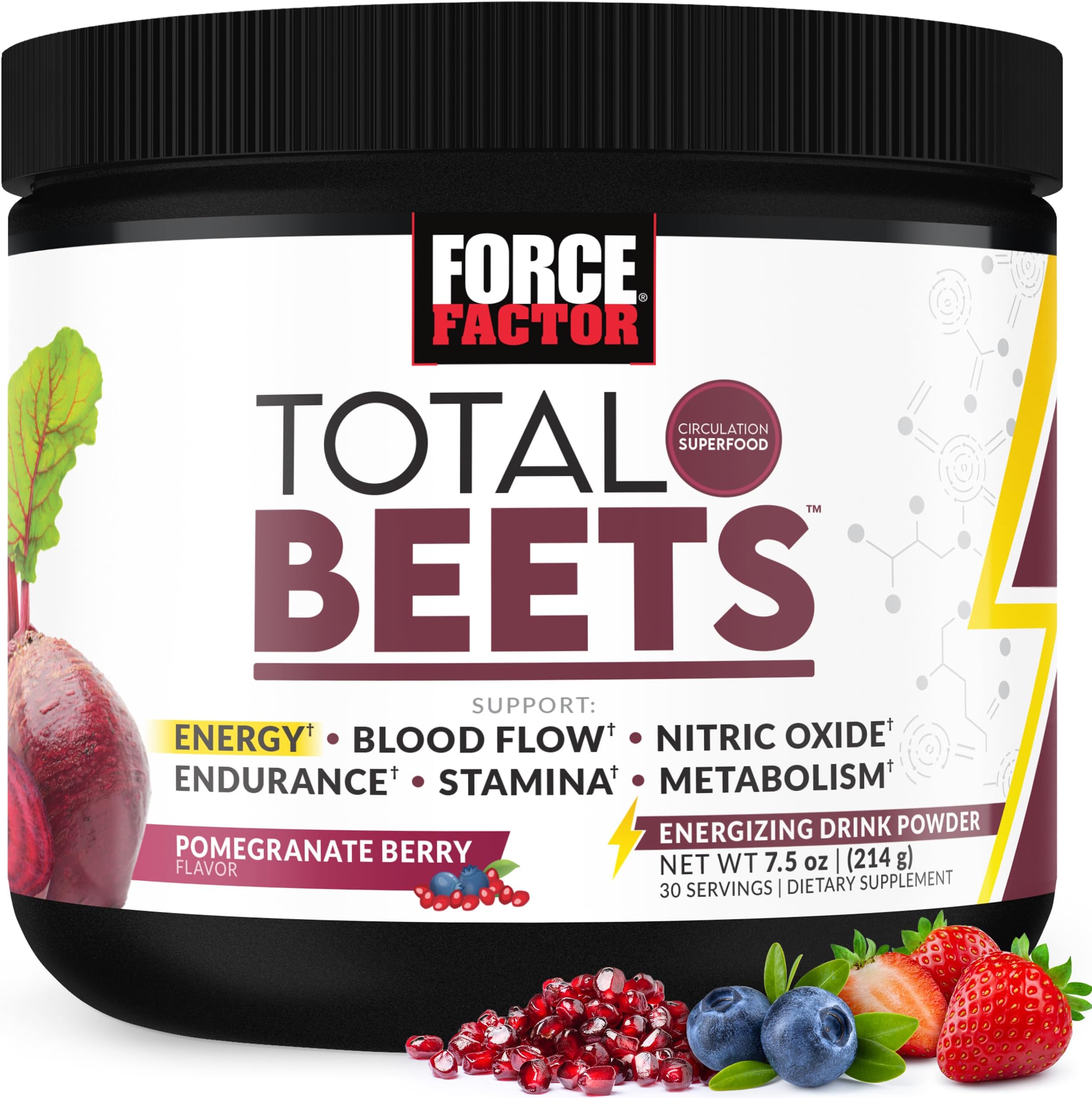 Total Beets Energy Drink Mix, Superfood Beet Root Powder with Nitrates to Boost Energy and Support Circulation, Blood Flow, Nitric Oxide and Stamina, Heart Health Supplement, 30 Servings