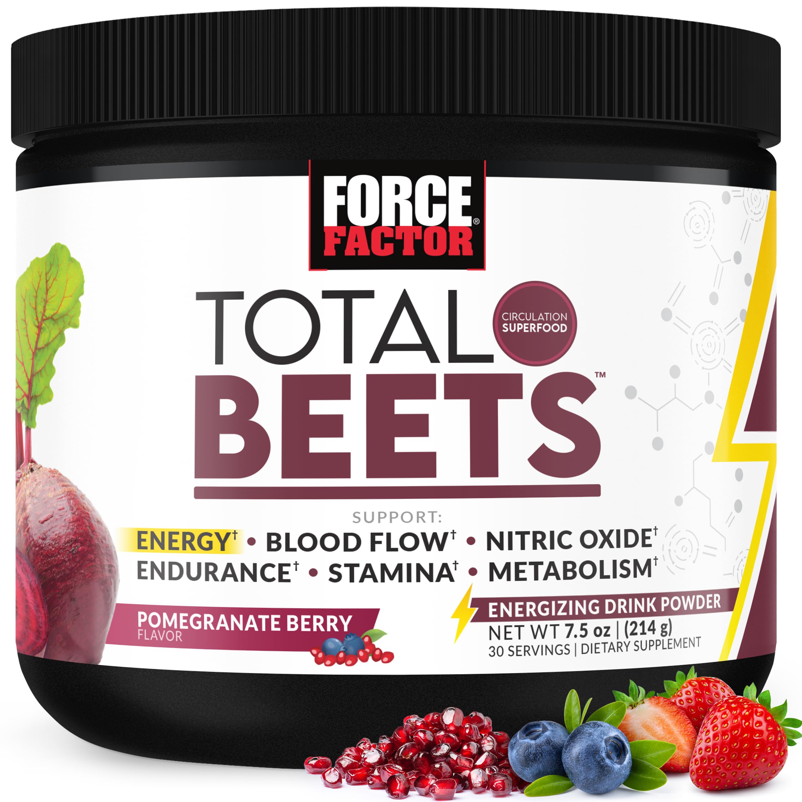 Total Beets Energy Drink Mix, Superfood Beet Root Powder with Nitrates to Boost Energy and Support Circulation, Blood Flow, Nitric Oxide and Stamina, Heart Health Supplement, 30 Servings