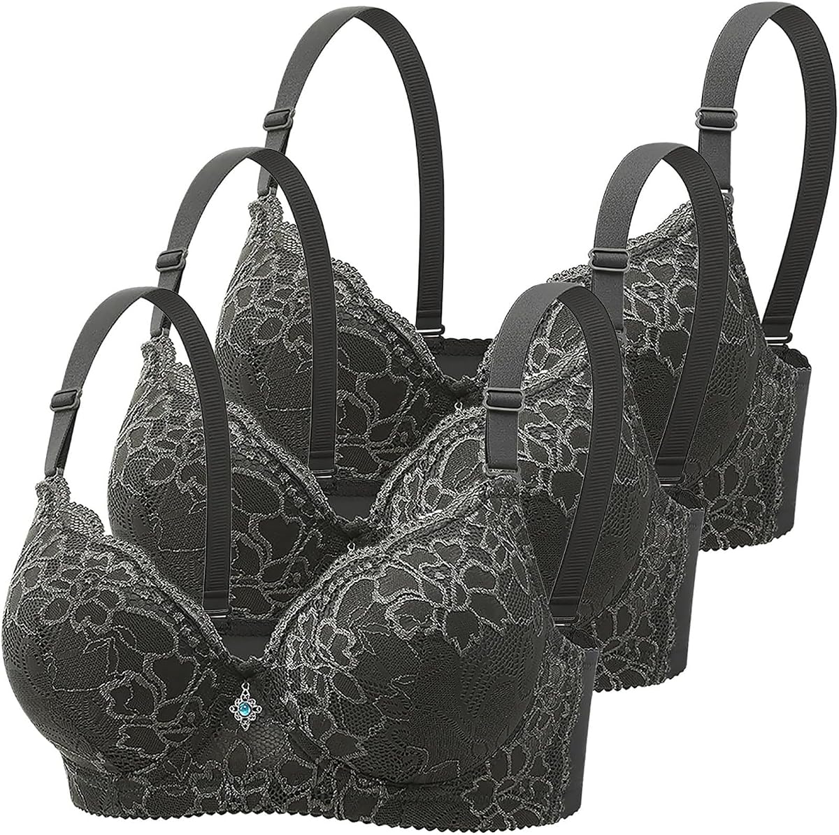 3 Pack Women's Bra Sets with Underwire Seamless Push Up Comfort Floral Bras Plus Size Adjustable Bralettes 2025