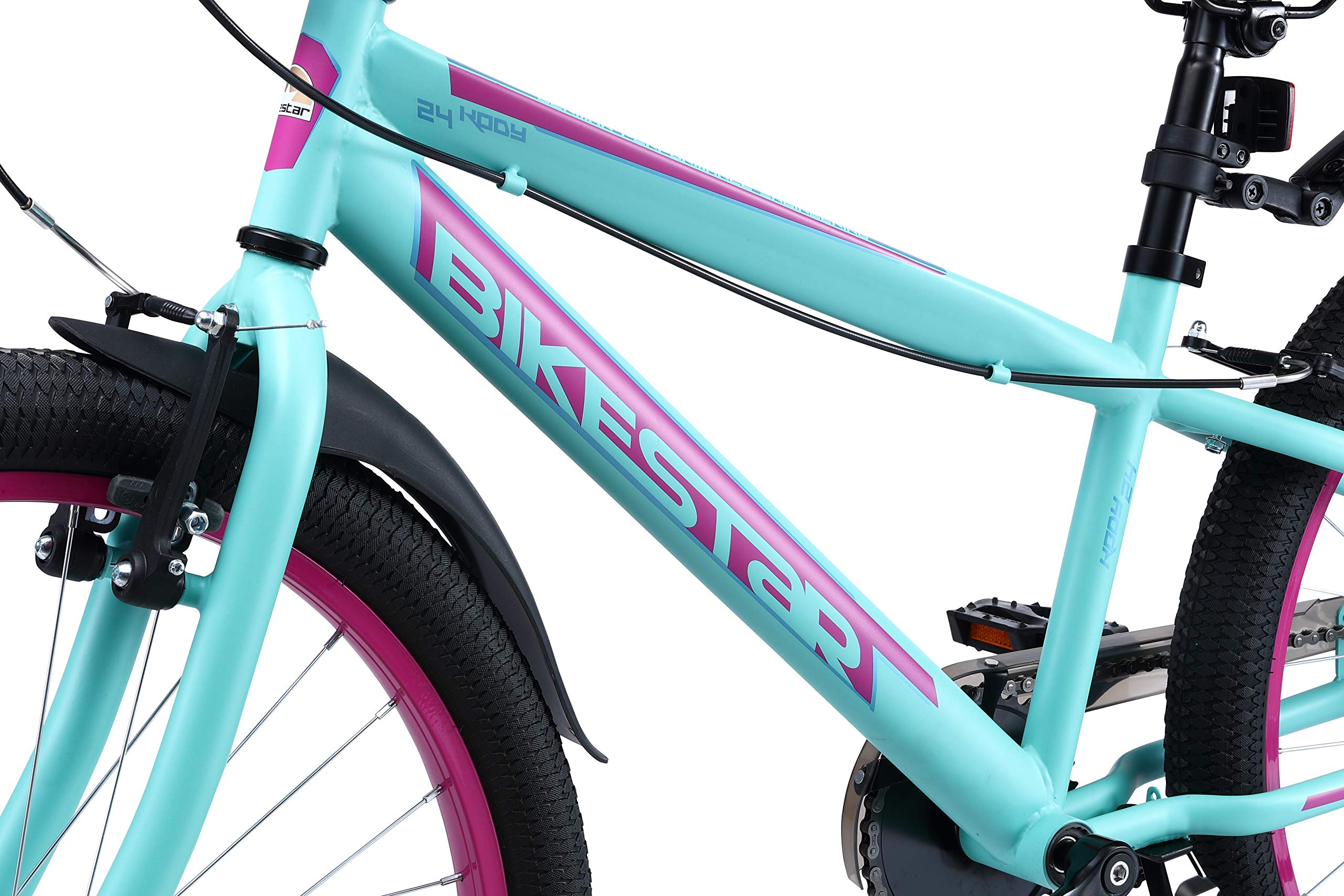 BIKESTAR Vélo Enfant pour Garcons et Filles de 10-13 Ans | Bicyclette Enfant 24 Pouces VTT avec Freins | Turquoise & Berry