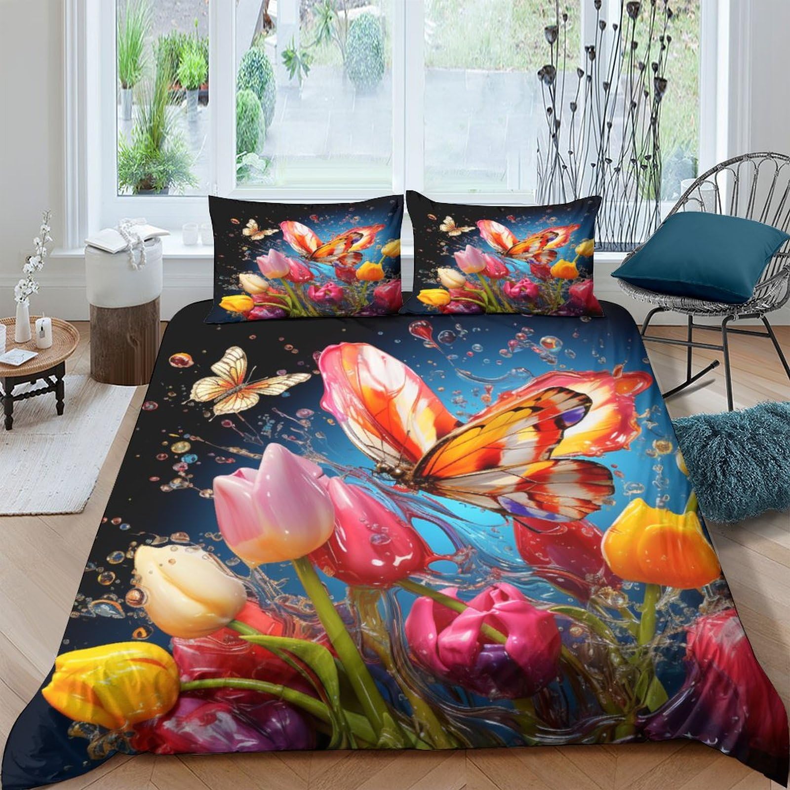 Parure housse de couette papillon 3D éblouissant colours en microfibre premium