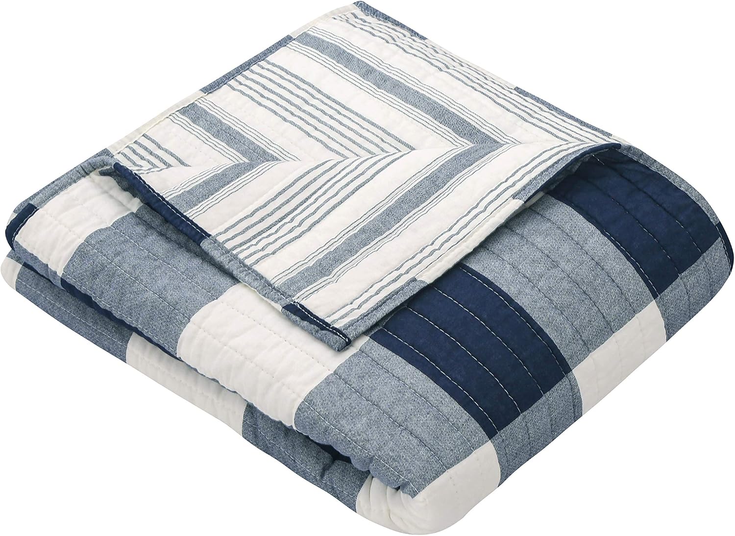 Levtex Home - Camden - Quilted Throw - (50 x 60 in.) - Buffalo Check in Navy and Cream - Reversible Pattern - Cotton