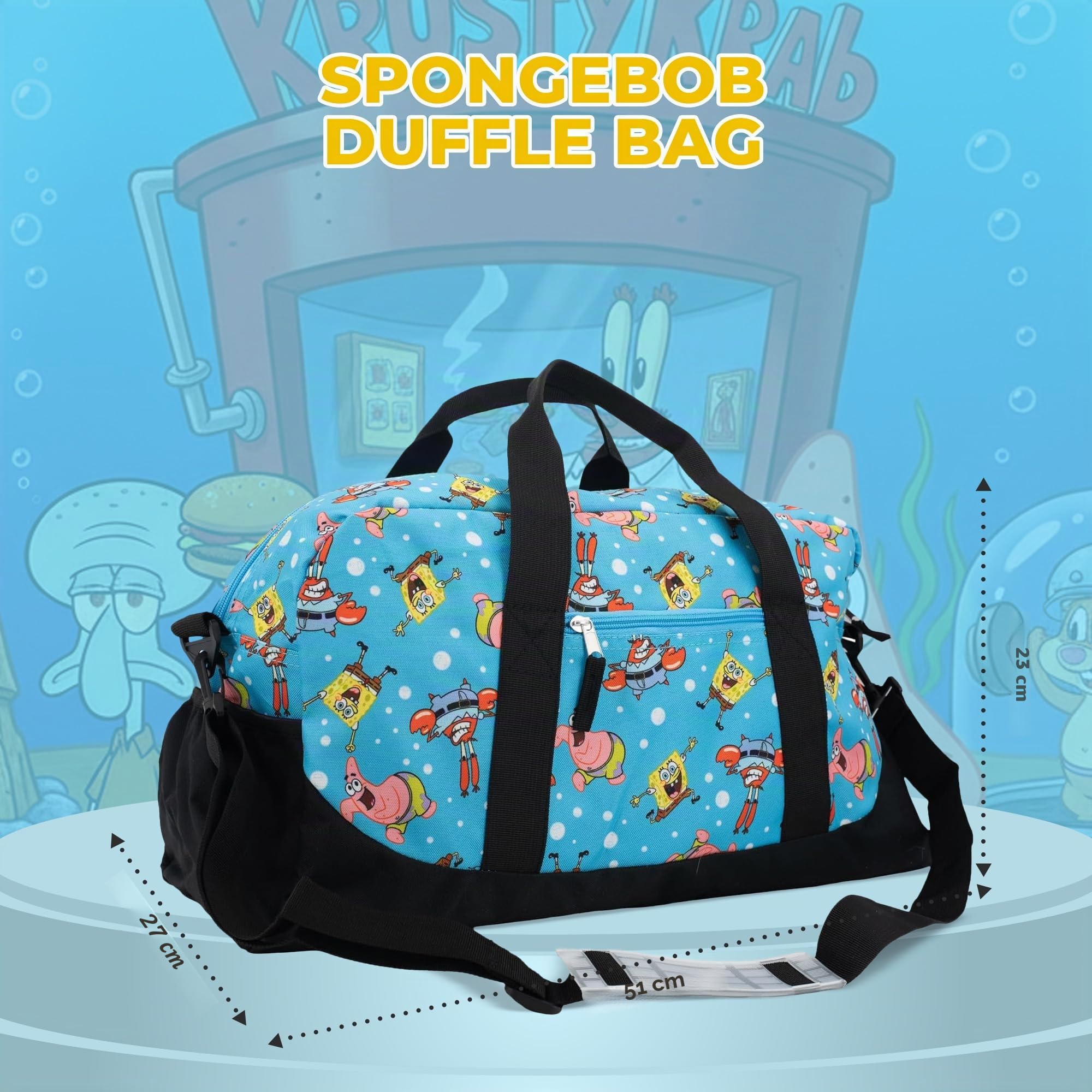 Reisetasche mit Figuren, 40 cm Tasche für Übernachtungen und Wochenendtrips für Mädchen, auch als Tanztasche geeignet., Spongebob, 16" x 10" x 6.5"