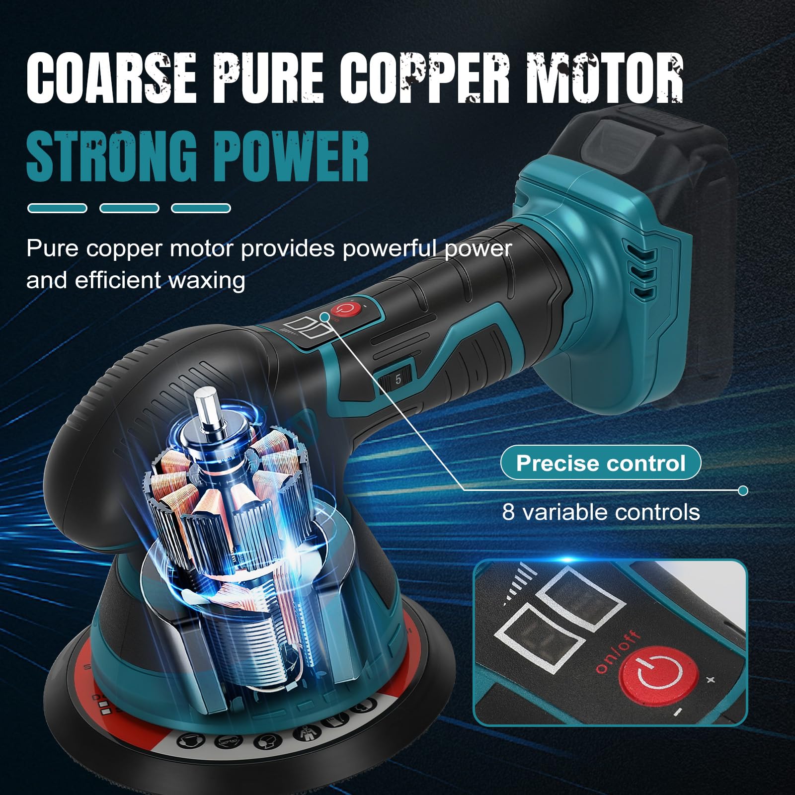 Lucidatrice per auto a batteria compatibile con Makita 18V, 2500-5000 giri/min, 6 velocità variabili e kit di lucidatura, per auto, lucidatura, ceratura, rimozione dei graffi (batterie non incluse)