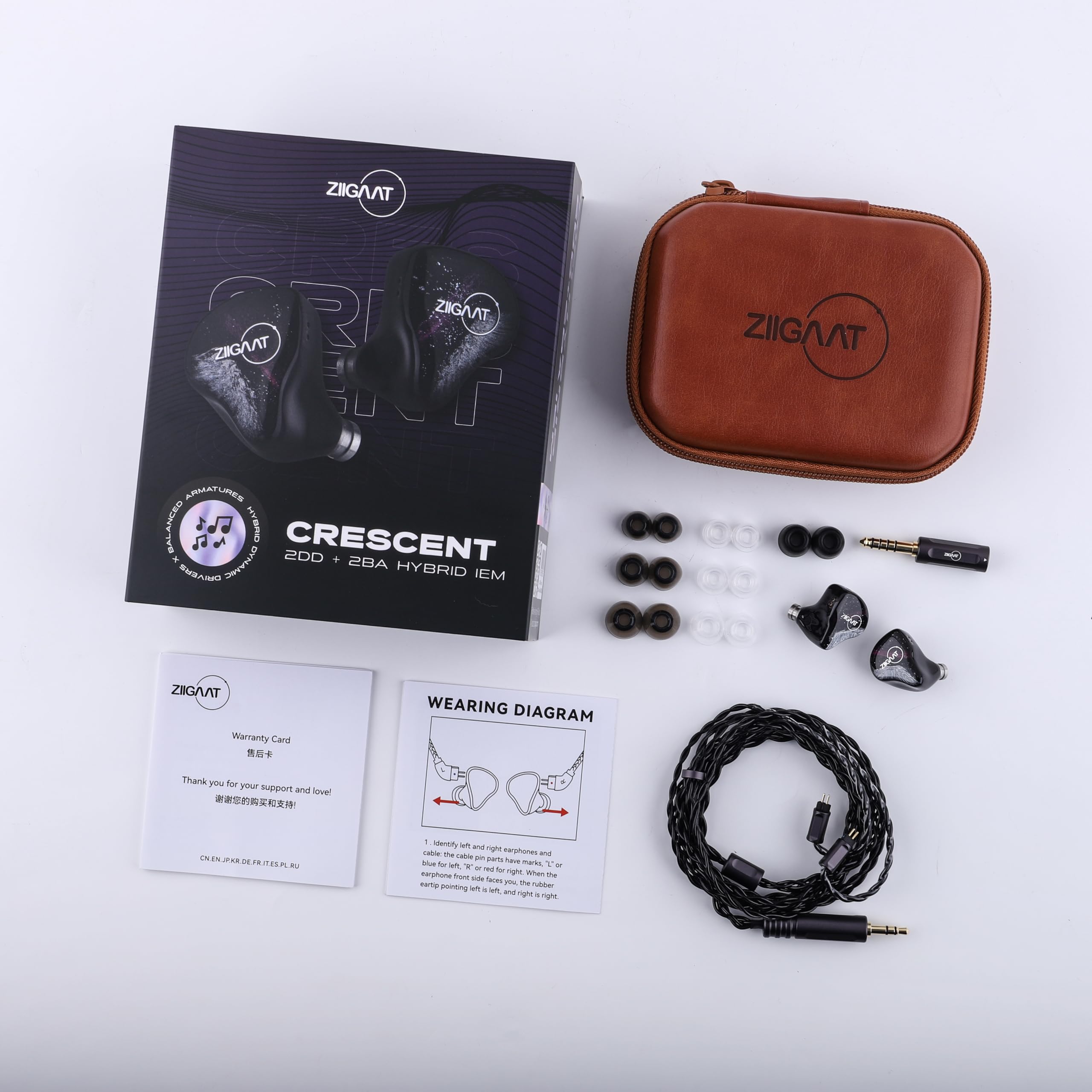 Linsoul ZiiGaat Crescent in Ear Monitor,Auriculares IEM Híbridos Premium 2DD+2BA,Graves Isobáricos,Sonido Analógico Vintage,Carcasa de Resina Impresa en 3D,con Cable Desmontable para Músicos/Estudio