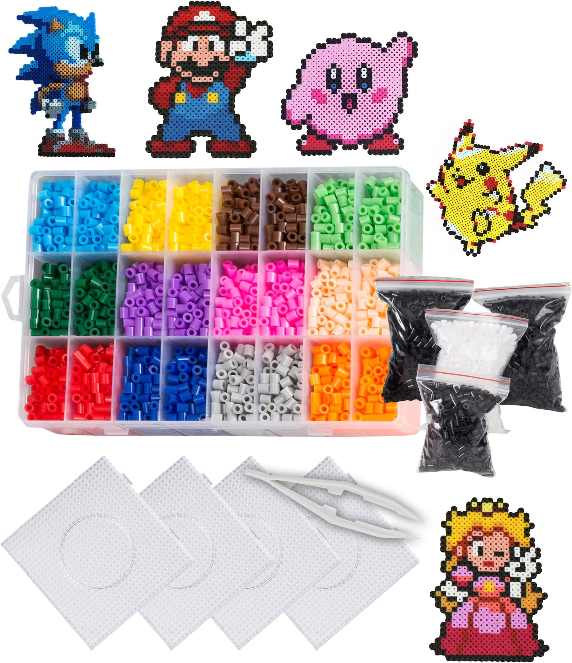 Evoretro Pixel Art Bead Fuse Beads Perler Compatible (Large Kit) Colorful Create 2D Pixelated Wall Art, Retro Video Games Characters, Animals, Designs, Fashion Accessories | Kits