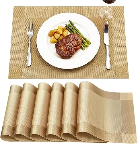 Miniatura 10 de Manteles individuales para cocina, comedor, resistentes al calor, antideslizantes, a las manchas, lavables, de PVC, fáciles de limpiar (marrón,