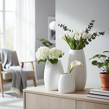 Amazon.com: hjn Ceramic Vase Set of 3 White Flower Vase for Home Amazon.com: hjn Ceramic Vase Set of 3 White Flower Vase for Home