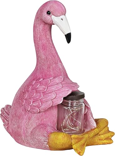 Miniatura 7 de Exhart Escultura de jardín, estatua de jardín de flamenco rosa solar, tarro de 8 luces LED de luciérnaga, decoración de jardín al aire libre, 8 x