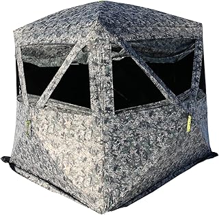 Hawk Mancave Archery Ground Blind, 4 Panoramic Windows, See-Through Mesh, Black Out Background, Water Resistant (HWK-FDGB)