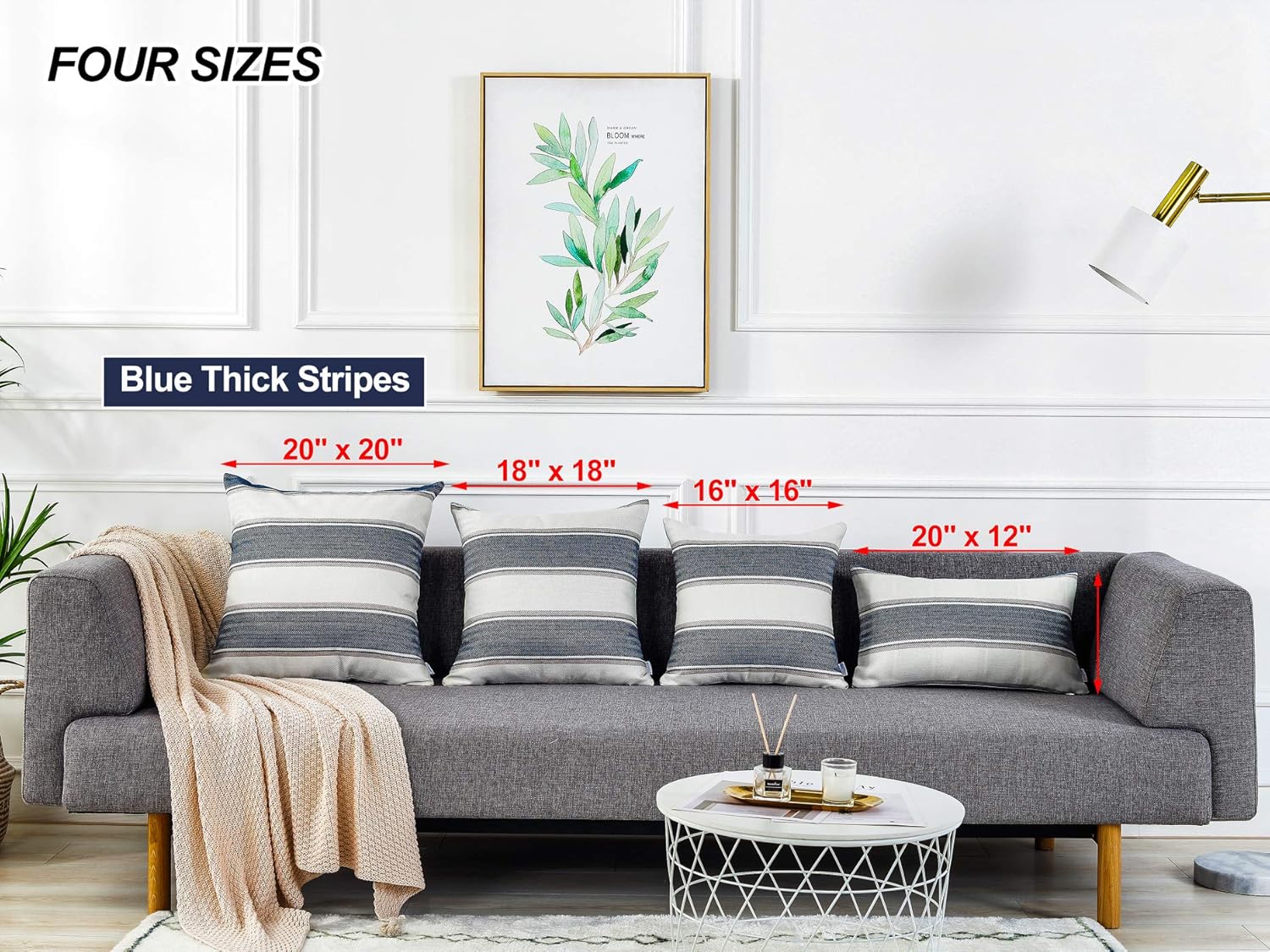 AmHoo Pack of 2 Farmhouse Linen Throw Pillow Cover Cushion Stripe Decoration Buffalo Retro Pillowcase with Hidden Zipper for Sofa Bedroom Car 22 x 22 Inch Blue - Image 3