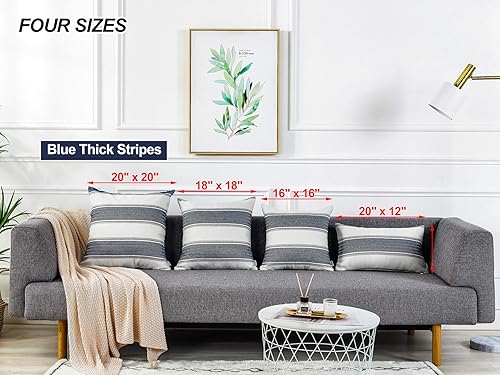 Miniatura 3 de AmHoo Paquete de 2 fundas de almohada de lino estilo rural, decoración a rayas, funda de almohada retro con cremallera oculta para sofá, dormitorio