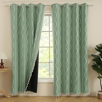 ColorBird Spring Green Floral Blackout Cutains Boho Curtains & Drapes 84 Inches Long Thermal Farmhouse Vintage Cottage Core Black Out Patterned Drapes for Bedroom Living Dining Room