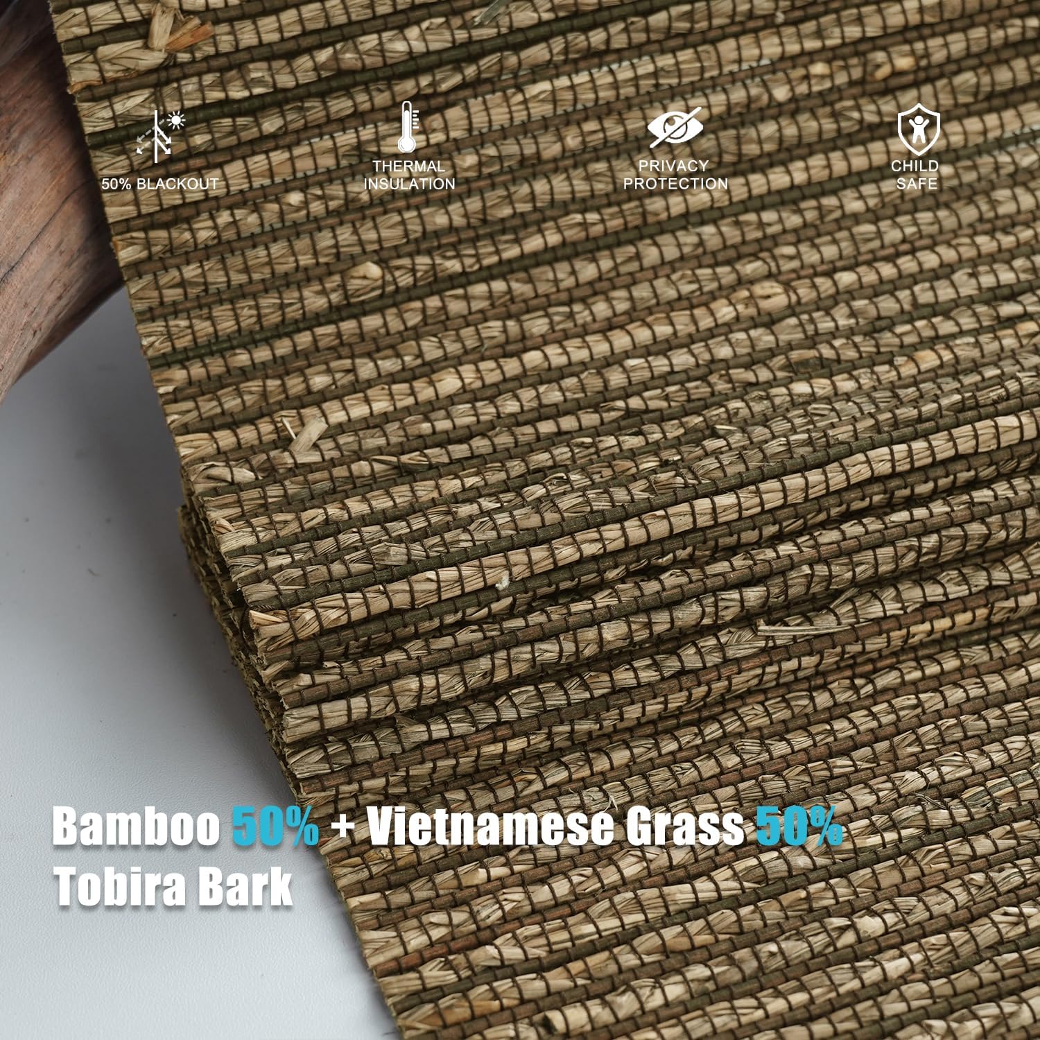 Motorized Bamboo Roman Blinds with Remote, Woven Roman Shades Compatible with Alexa Google Home, Automatic Bamboo Blind for Indoor Windows CustomSize(Tobira Bark)