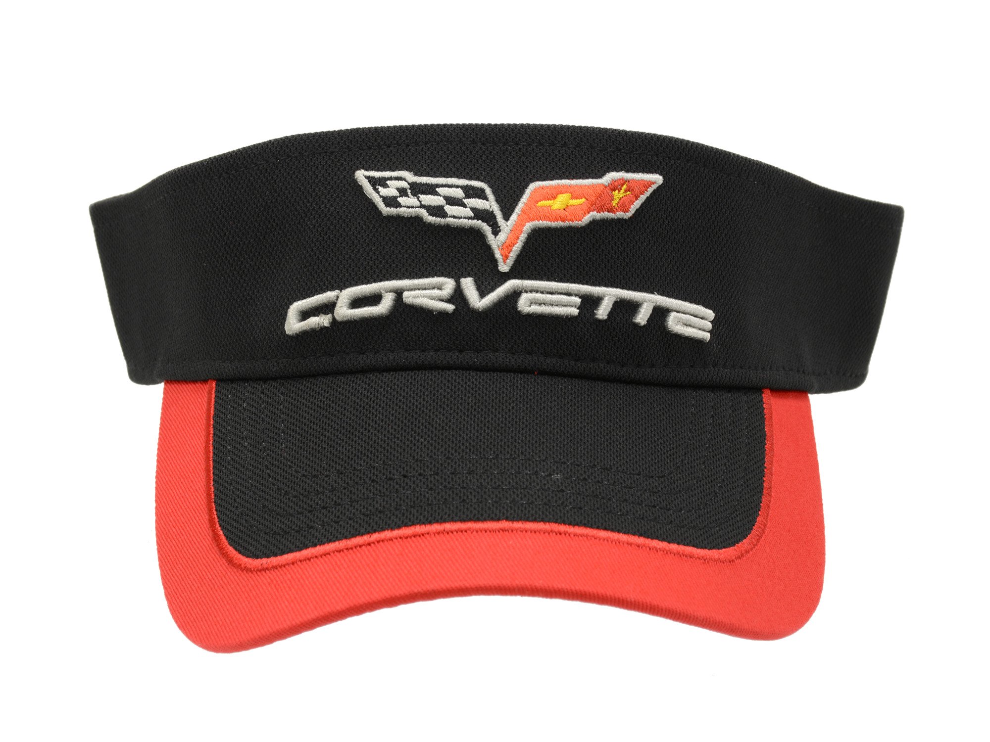 Corvette C6 Black Deluxe Chino Cotton Visor with Red Piping Trim
