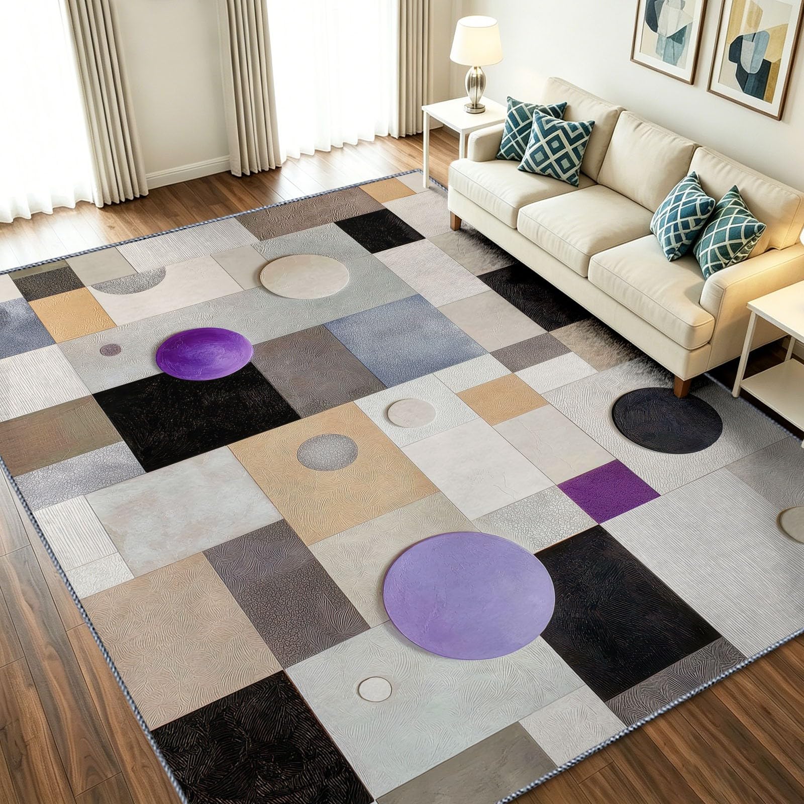 Dywan 160 x 230 cm Wewnętrzny antypoślizgowy chłonny, łatwy do czyszczenia - nowoczesny geometryczny dywan 3D, kwadratowe tarcze z siatki miękkie dywaniki podłogowe do sypialni, salonu, przedpokoju