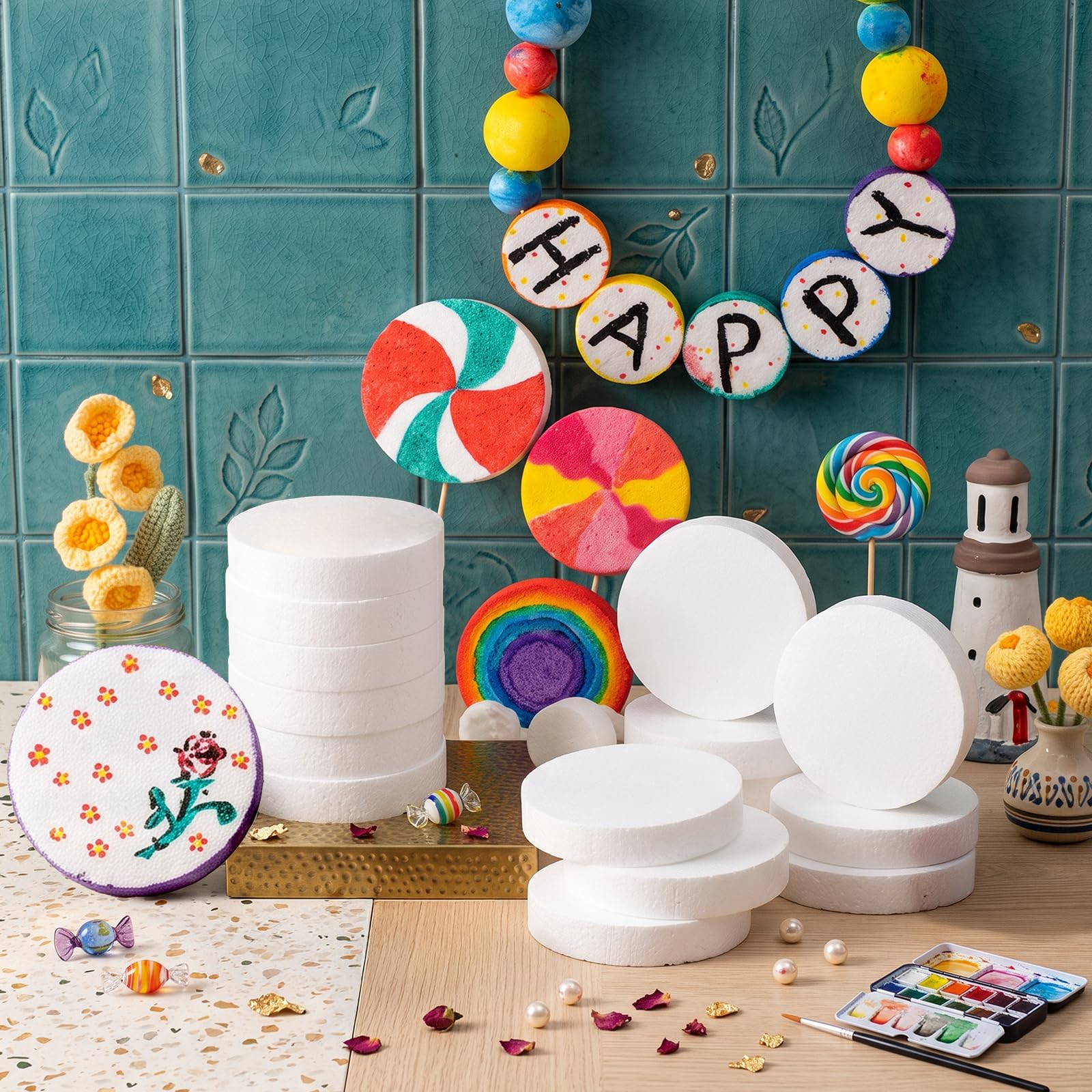 ZOOFOX Confezione da 24 dischi rotondi in polistirolo da 12,2 cm, per fiori artificiali, progetti fai da te, decorazioni per matrimoni, artigianato per vacanze e arte scolastica
