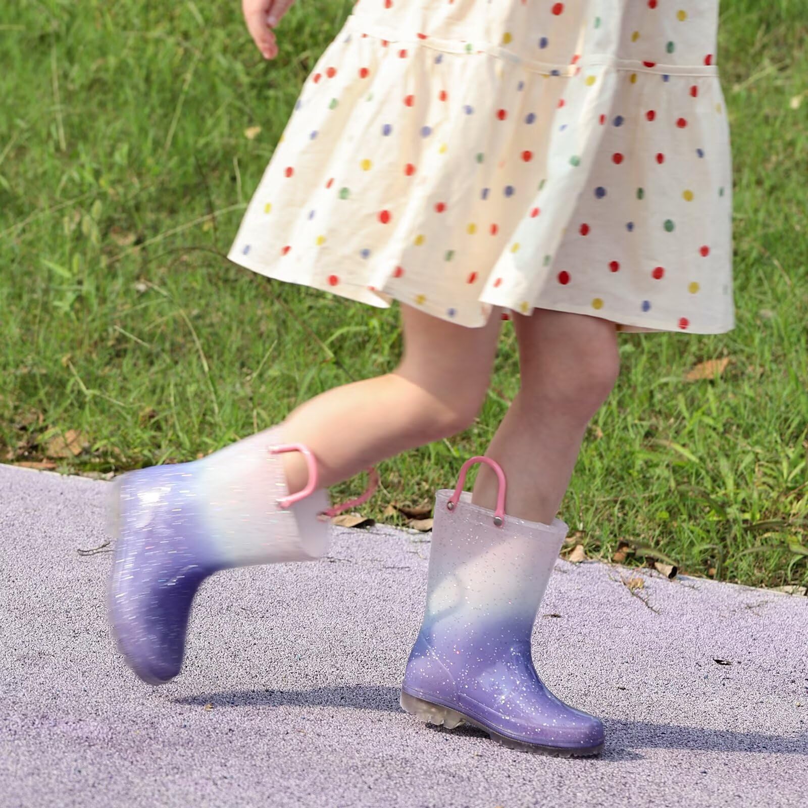 EUXTERPA Stivali da pioggia con glitter per bambini con manici per bambini da 1 a 9 anni