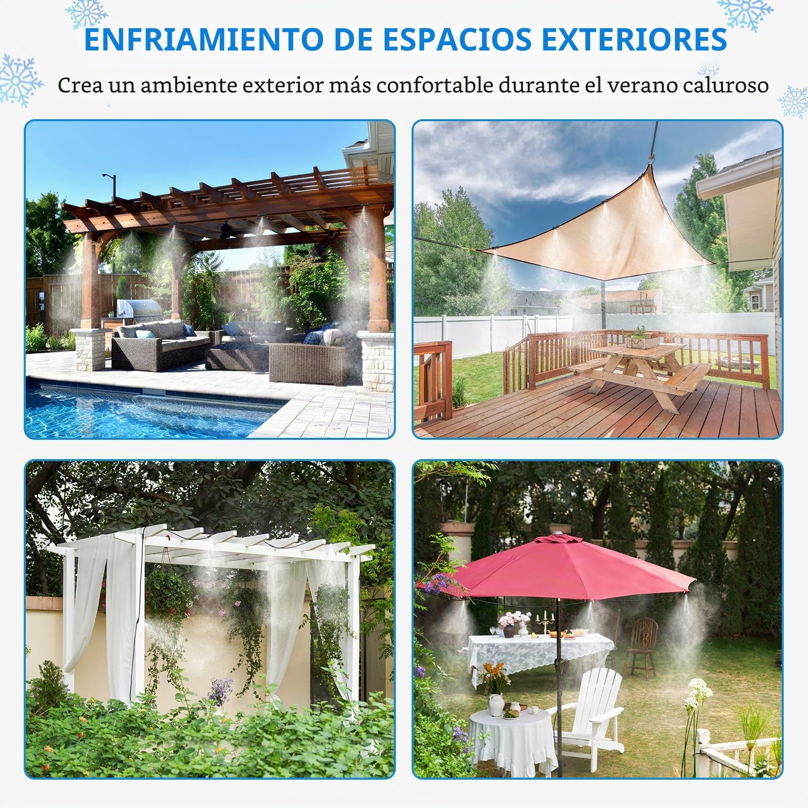 HIRALIY Sistema de Nebulización para Exteriores, 8m Kit Nebulizador de Agua con 7 Boquillas y Adaptador de Latón Macizo 3/4", para Terraza Jardín Mascotas