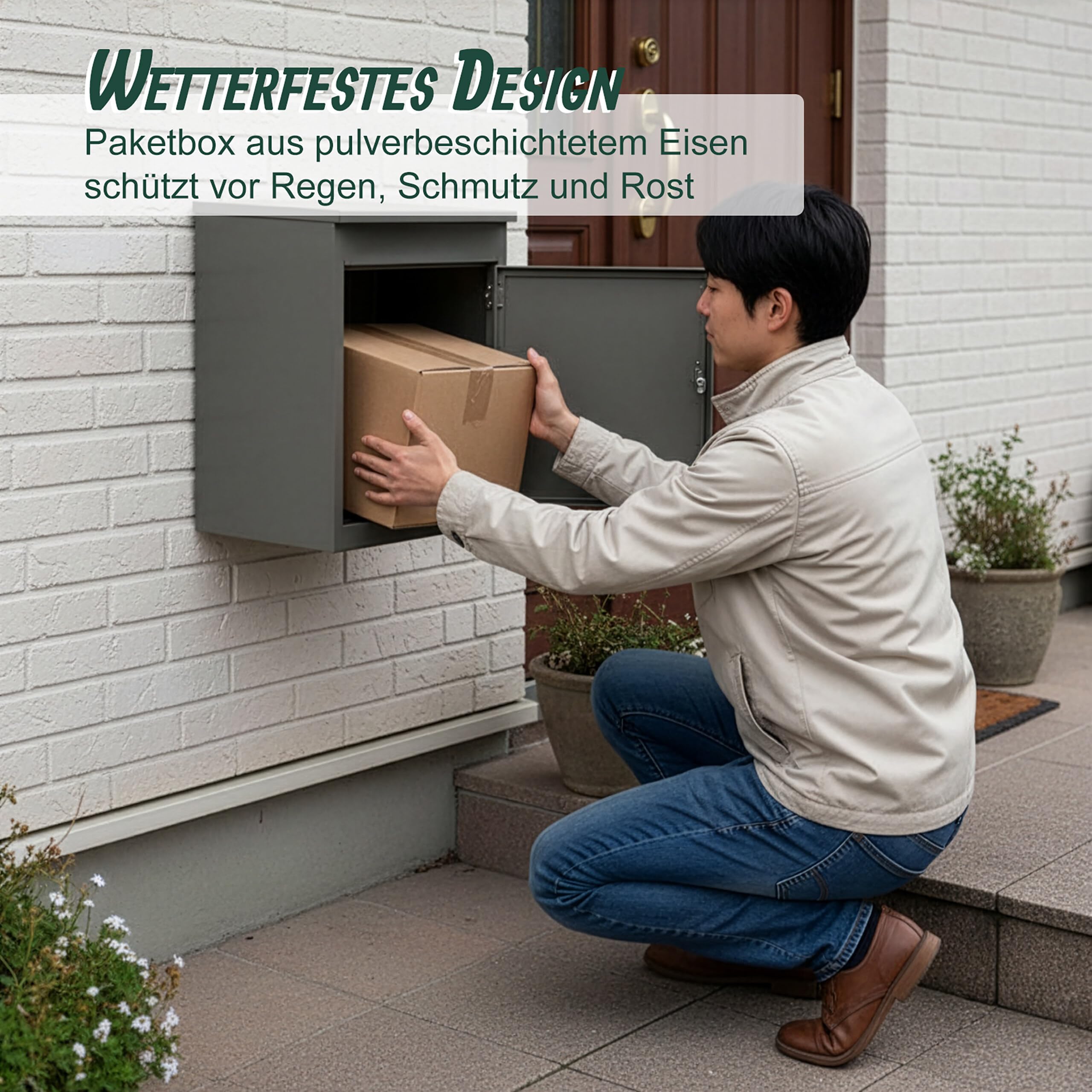 Relaxdays Paketbox, 4 Schlüssel, HxBxT: 56 x 45,5 x 44 cm, Eisen, für Boden- & Wandmontage, Paketbriefkasten, dunkelgrau
