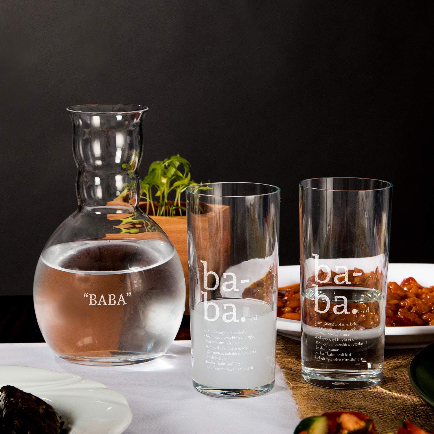 Hediyesepeti Baba Tanımı Tasarımlı Ahşap Kutulu Rakı Seti