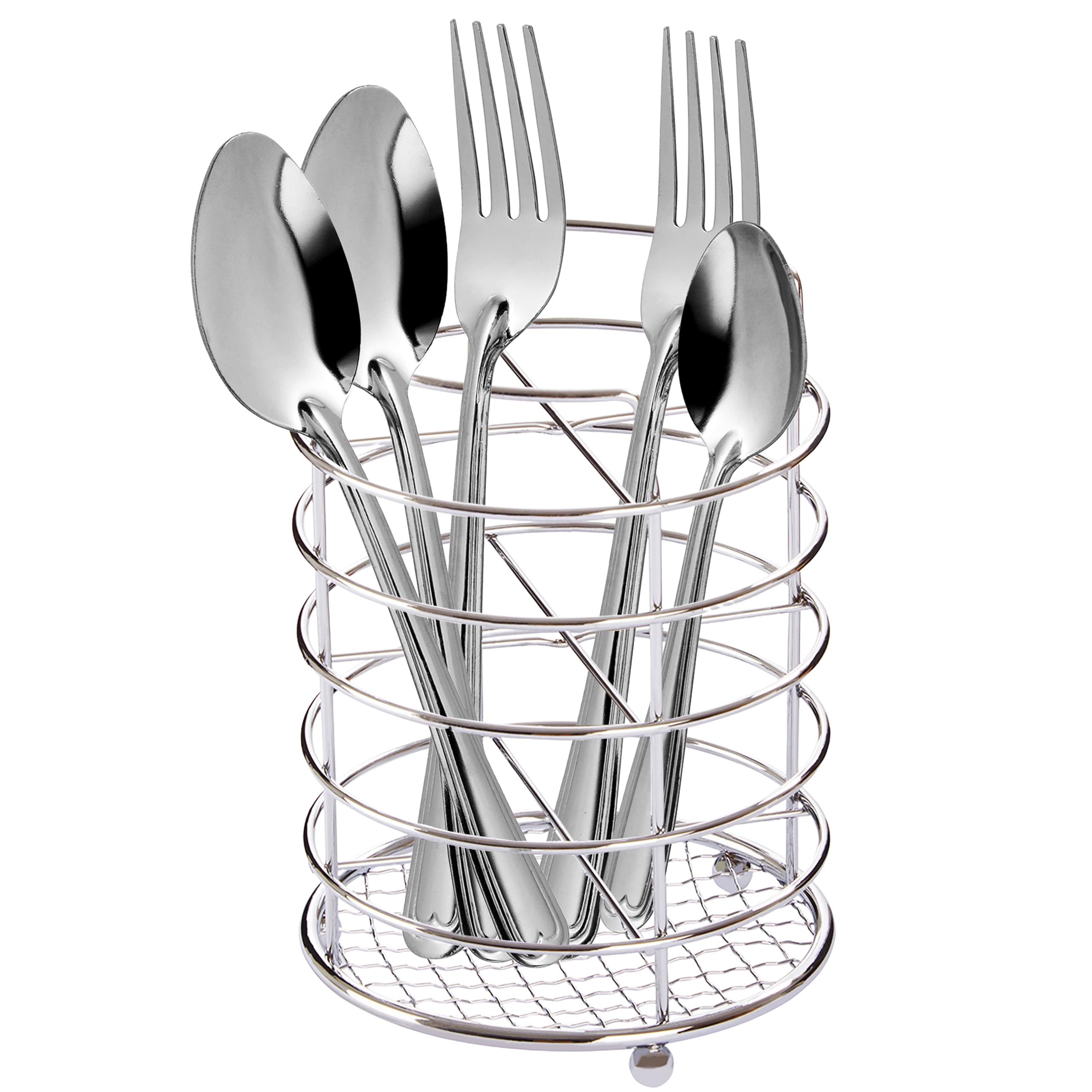 Premier Silver Housewares Elegant Round Cutlery Caddy | Efficient Water Drainage Cutlery Holder For Kitchen | Durable Design Cutlery Caddy For Travelling | Portable Cutlery Storage Caddy
