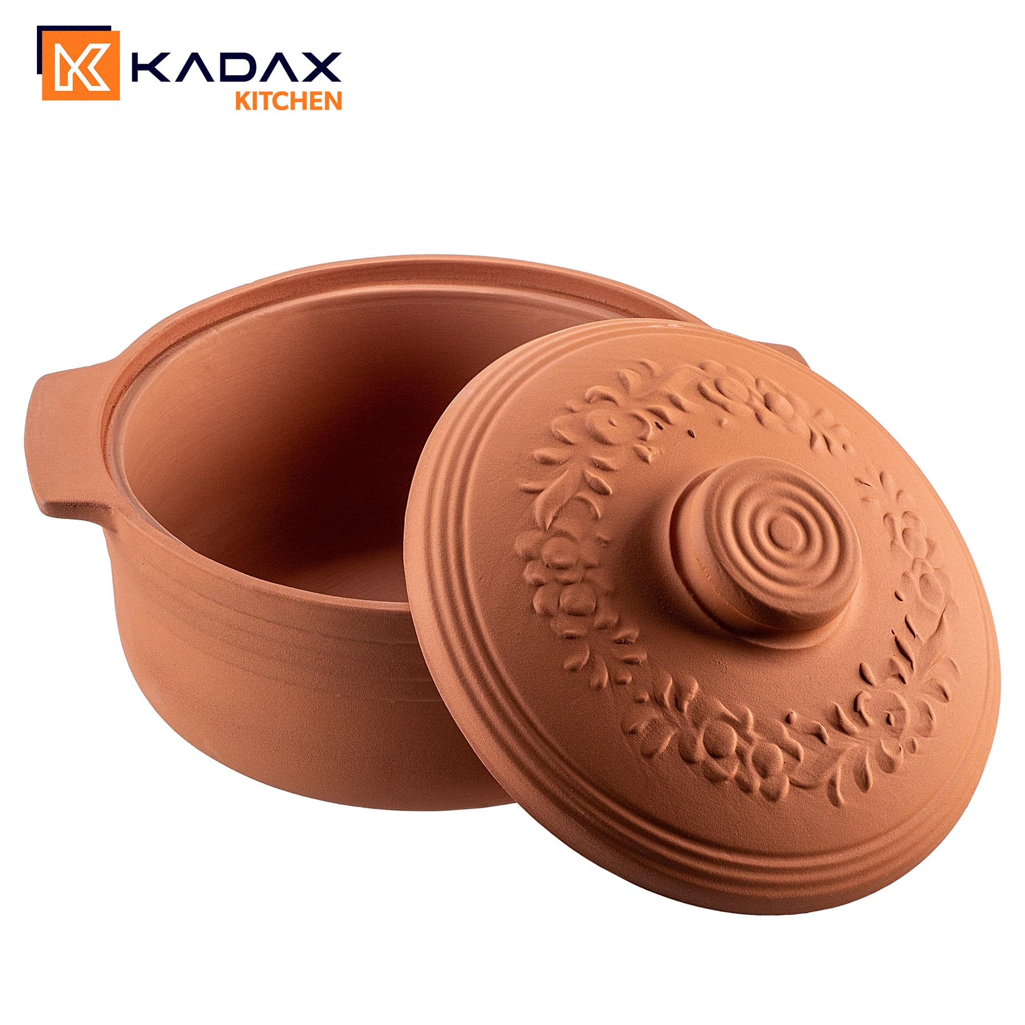 KADAX Cocotte en argile avec couvercle pour micro-ondes et four, cuiseur vapeur en matériaux naturels, plat à gratin pour une cuisson sans graisse, cocotte ronde (4 l), K8756