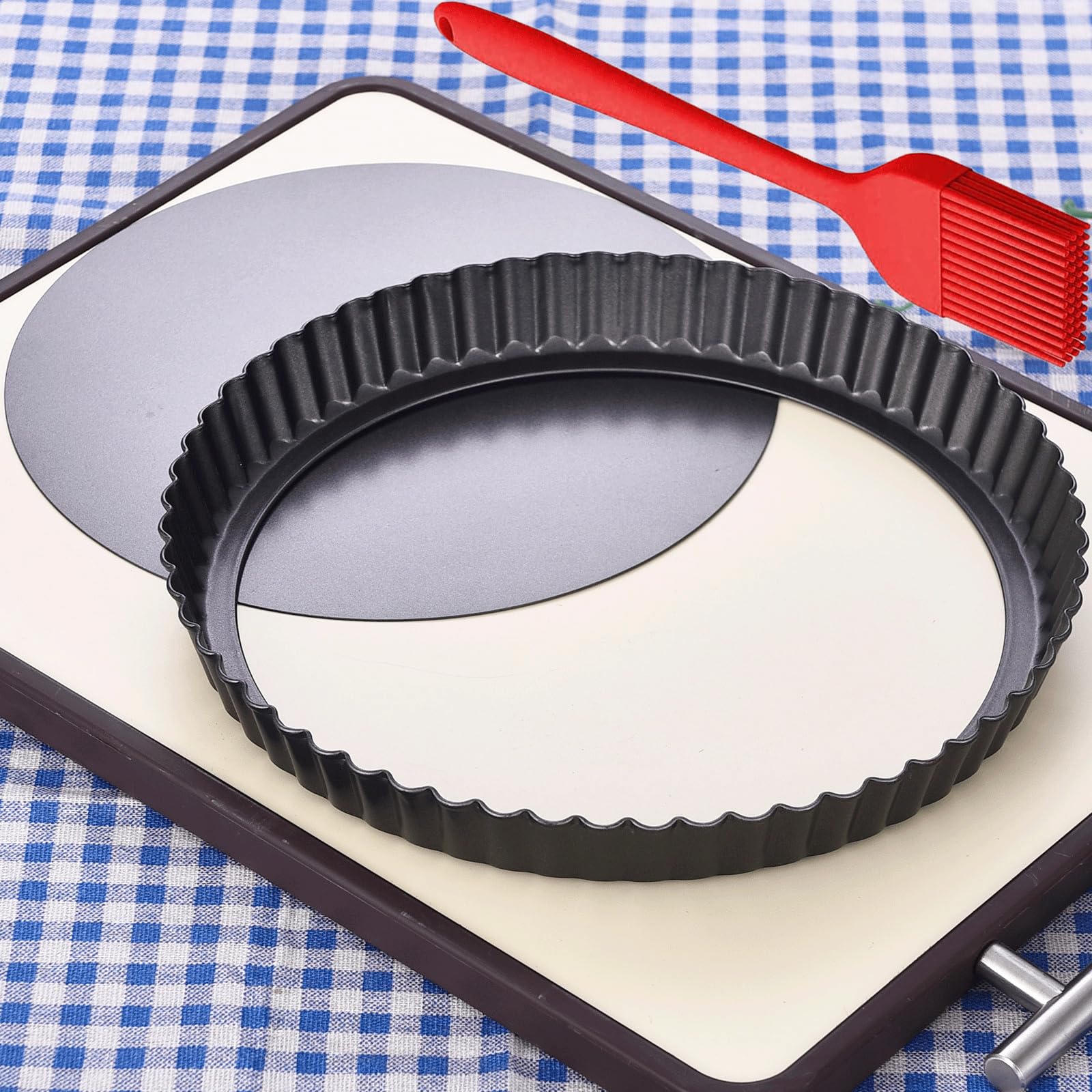 DATANYA Tart Pans with Removable Bottom 10 Inch Quiche Pan, Heavy Duty Carbon Steel Round Non-stick Fluted Pie Tart Pan for Mousse Cakes, Christmas Dessert Baking (10.2 Inch 1pc)