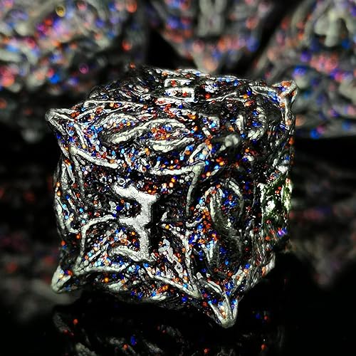 Miniatura 8 de HAOMEJA Dados de metal Juego de hojas de vid DND, 7 dados poliédricos para juegos de rol D&D, dados sólidos de mazmorras y dragones (cobre rojo