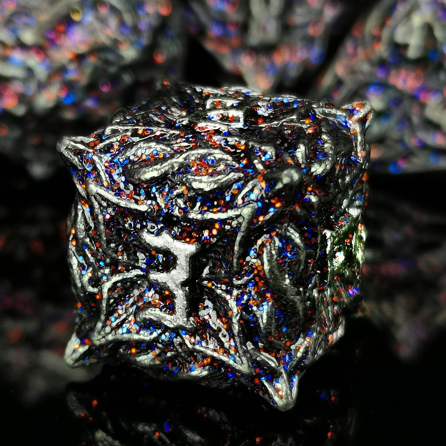 HAOMEJA Metal DND Flash Magic Vine Leaf Dice Set 7 PCS Polyhedral D&D Dice Set Apply to DunFgeons and Dragons Gift Role Playing Dice (Flash Ancient Lron)