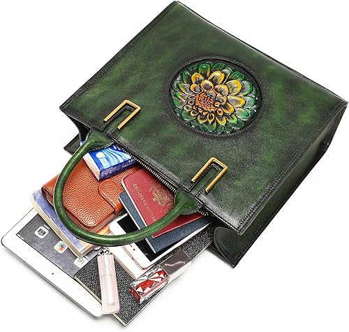 Miniatura 4 de Women's Genuine Leather Crossbody Bag Vintage Embossed Satchel Shoulder Purse Large Handbag