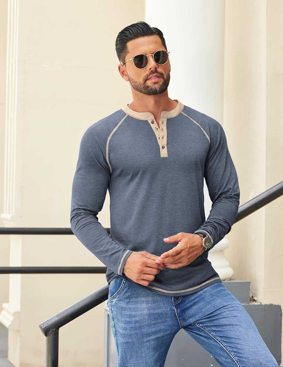 COOFANDY Mens Henley Shirts Long Sleeve Casual Button V Neck T-Shirt Lightweight Fashion Pullover Shirts - Image 3