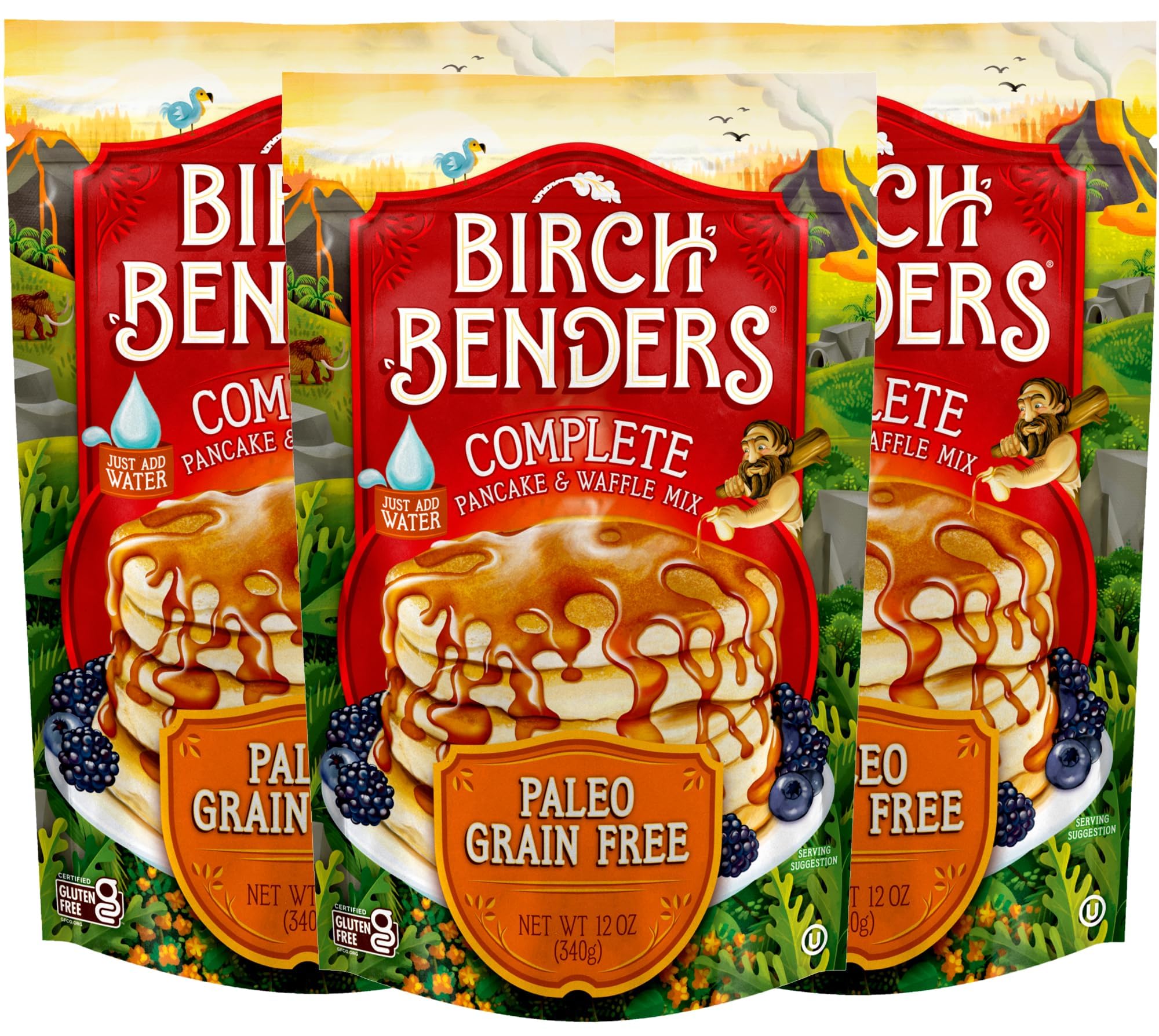 Paleo Pancake and Waffle Mix by Birch Benders, Made with Cassava, Coconut, Almond Flour, Just Add Water, 12 Ounce (Pack of 3)