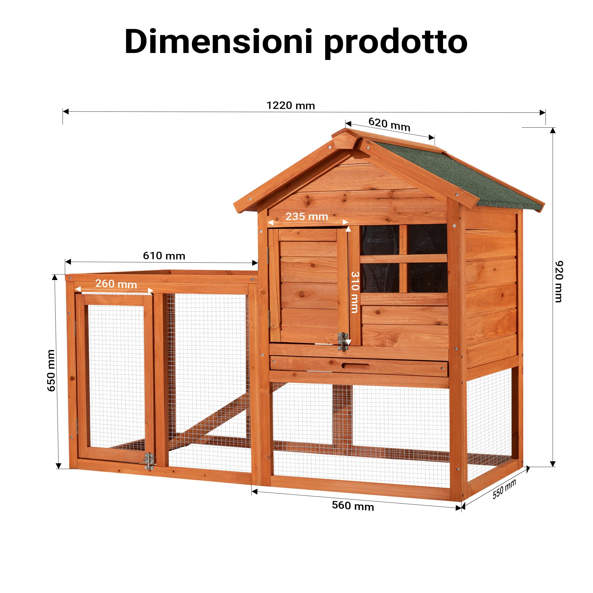 Conigliera a 2 livelli con recinto, legno di abete rosso, Stalla per conigli lepri