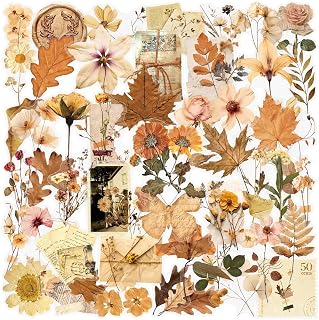 50Pcs Transparent Withered Flowers Leaves Stickers,Waterproof PVC Vintage Aesthetic Botany Stickers for Journal, Scrapbook,Water,Bottles,Laptop,Phone,Scrapbook,Supplies,Specimen DIY Crafts(Plant)