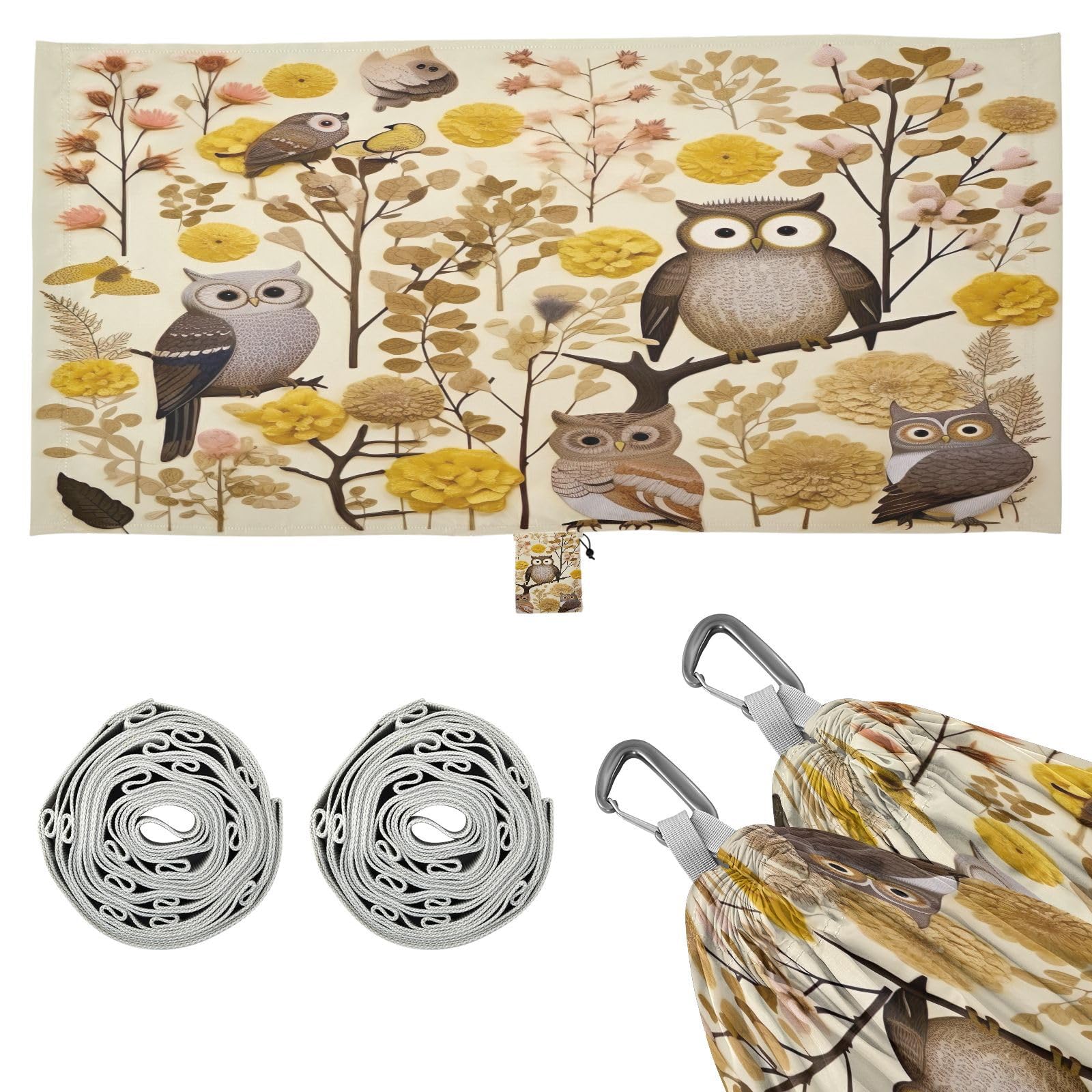 Haskirky Owls Flowers Camping Hammock, Single Portable Hammocks with Tree Straps & Attached Carry Bag, 330Lbs Capacity Perfect for Outside Indoor Hiking Beach Backpack Travel