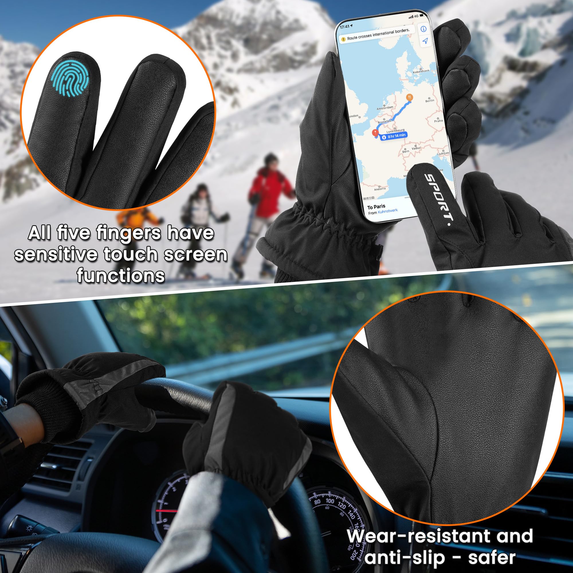 Guantes Invierno Termicos Hombre Moto Tactiles Impermeables Gruesos Esqui Snowboard Motociclismo