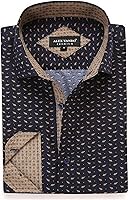 Alex Vando Men's Printed Long Sleeve Dress Shirts - Regular Fit Button Down, Stretchy Poly-Spandex, Casual Office Wear