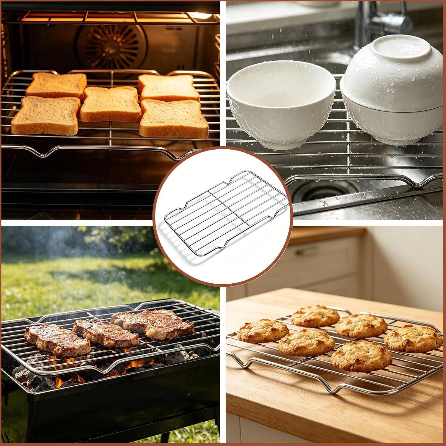 Small Cooling Rack, Stainless Steel Wire Rack for Cooking, Equipped with Four-Legged Rectangular Wire Meat Roasting Rack, Heavy-Duty Small Baking Rack, Metal Bacon Roasting Pan