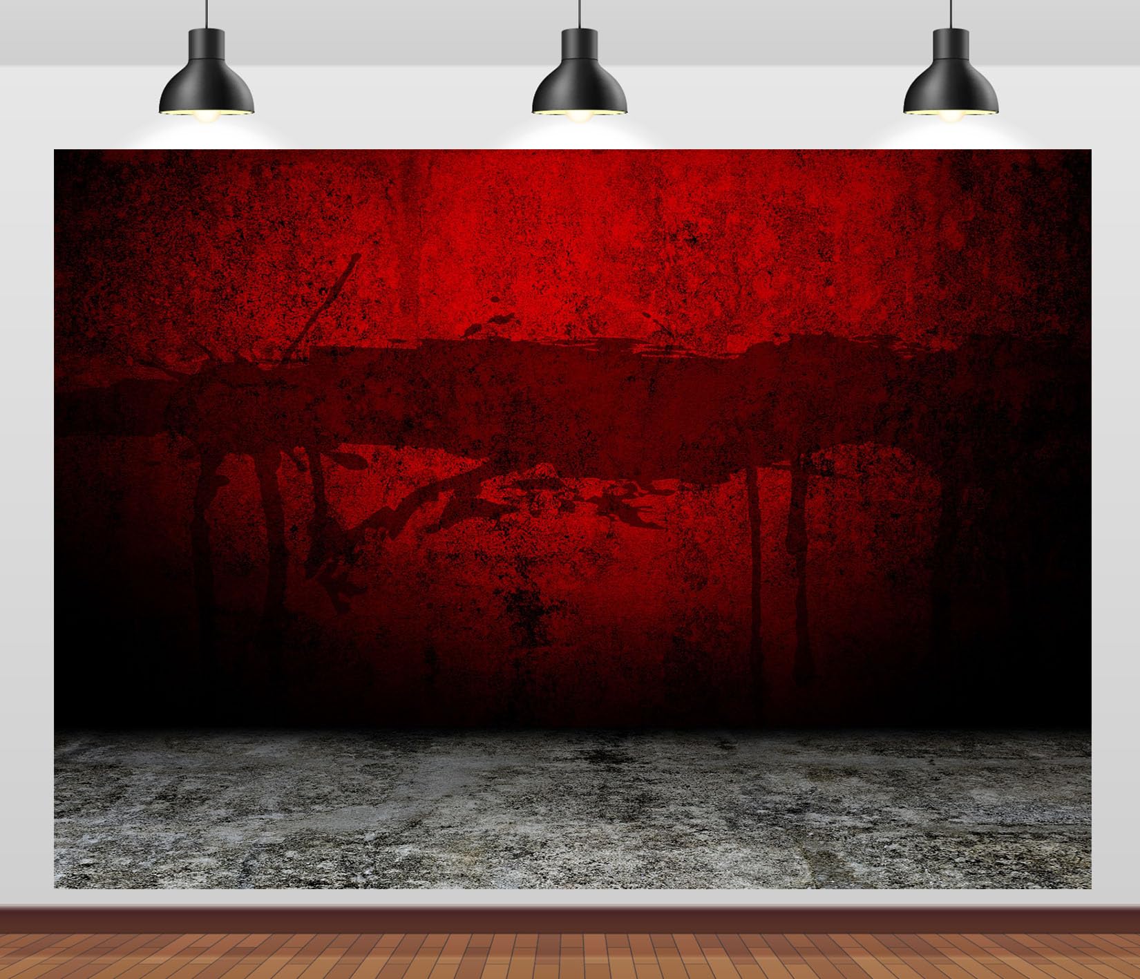 17x10FT Pared Grunge Roja con Suelo Fondo Fotográfico