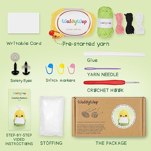 Miniatura 2 de WaldyWop Kit de ganchillo para principiantes para niños y adultos con tarjeta positiva, kit de inicio de ganchillo fácil con hilo preiniciado,