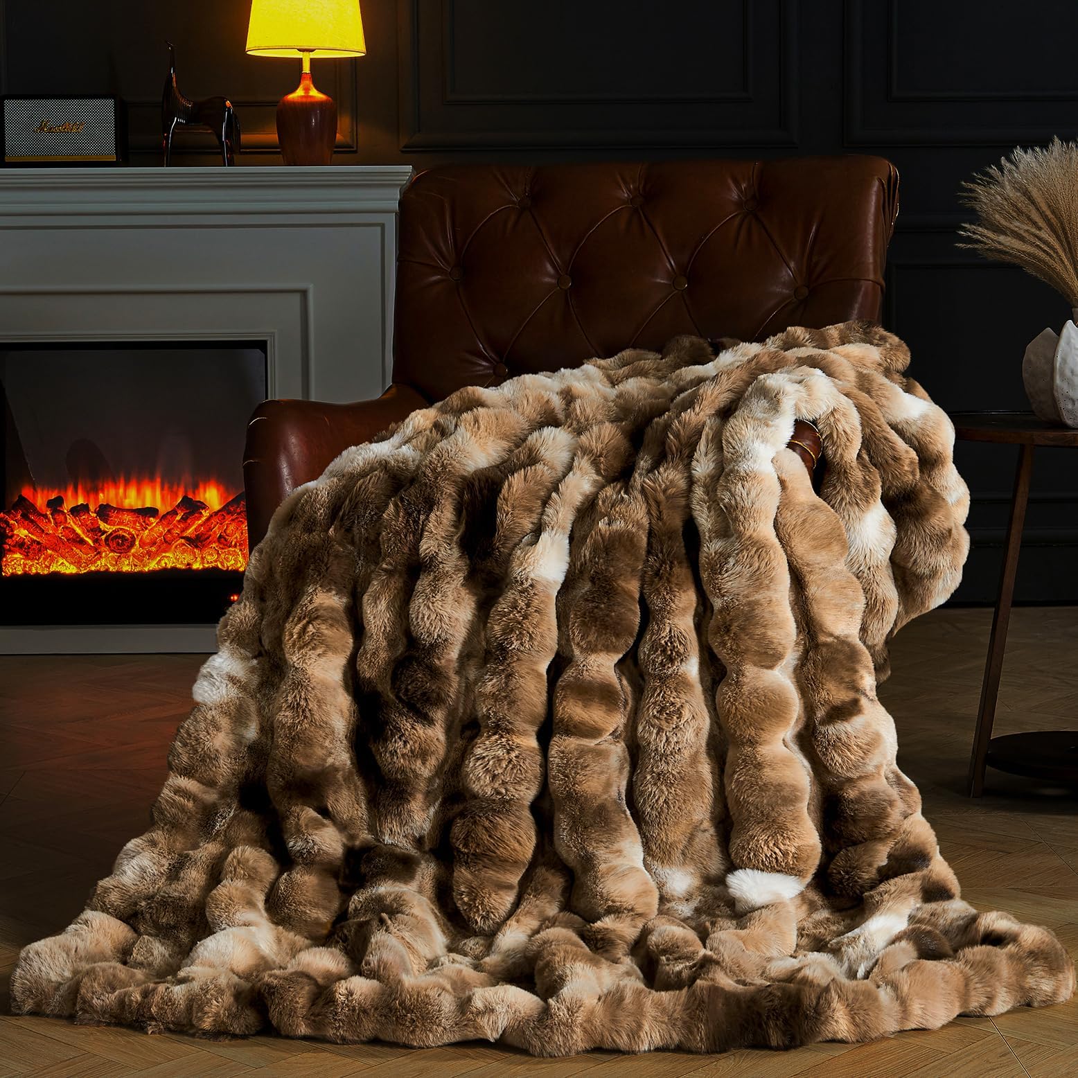 YBIKE Faux Rabbit Fur Throw Blanket, Fuzzy Soft Plush Bubble Blanket 150 x 130cm, Luxury Warm Reversible Decorative Blanket for Bed, Sofa, Couch, Armchairs (Tie-dye 1)