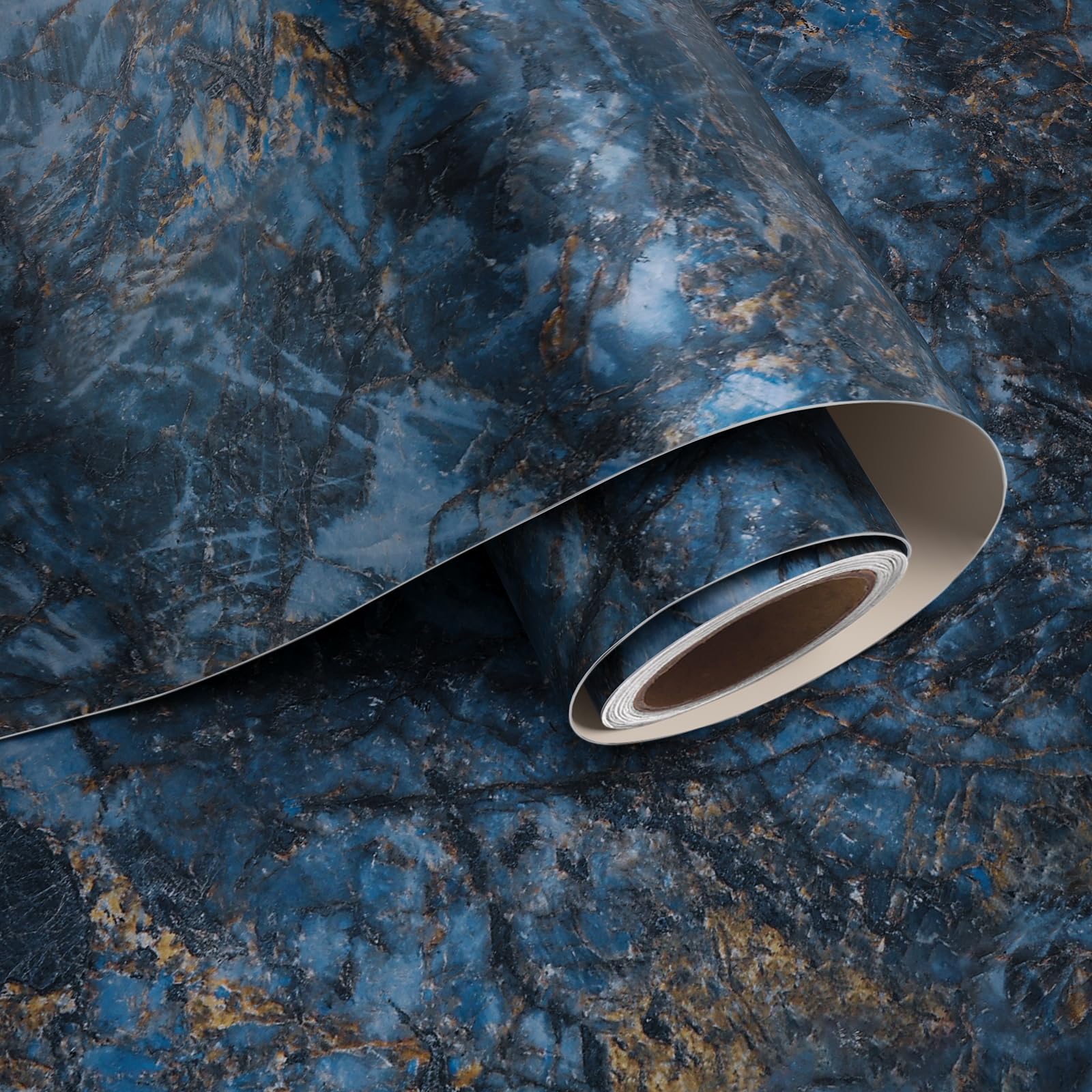 VaryPaper Matte Blue Gold Marble Wallpaper Self Adhesive Kitchen Worktop Covering 40cmx800cm Sticky Back Plastic Marble Vinyl Wrap for Furniture Cupboards Shelves Kitchen Bathroom Wallpaper Waterproof