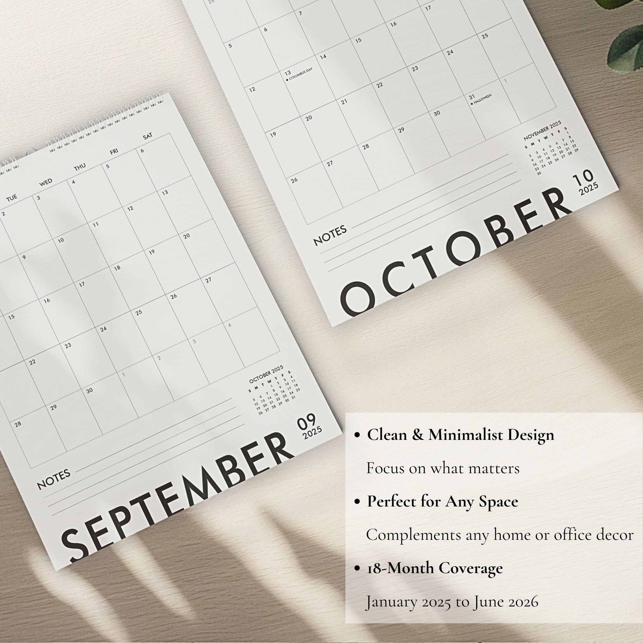 Amazon | モダンな縦型壁掛けカレンダー、2025-18か月カレンダー、2025